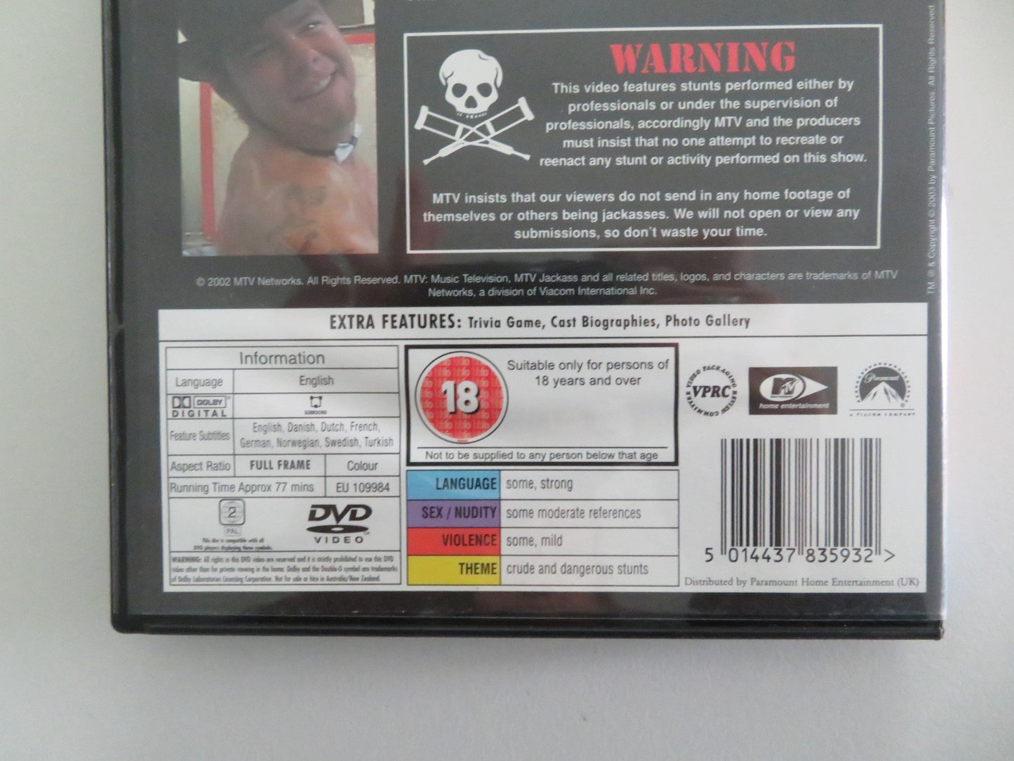 JACKASS: VOLUME 3 (DVD) JOHNNY KNOXVILLE BAM MARGERA 2002 REGION 2 - Rendezvous Cinema
