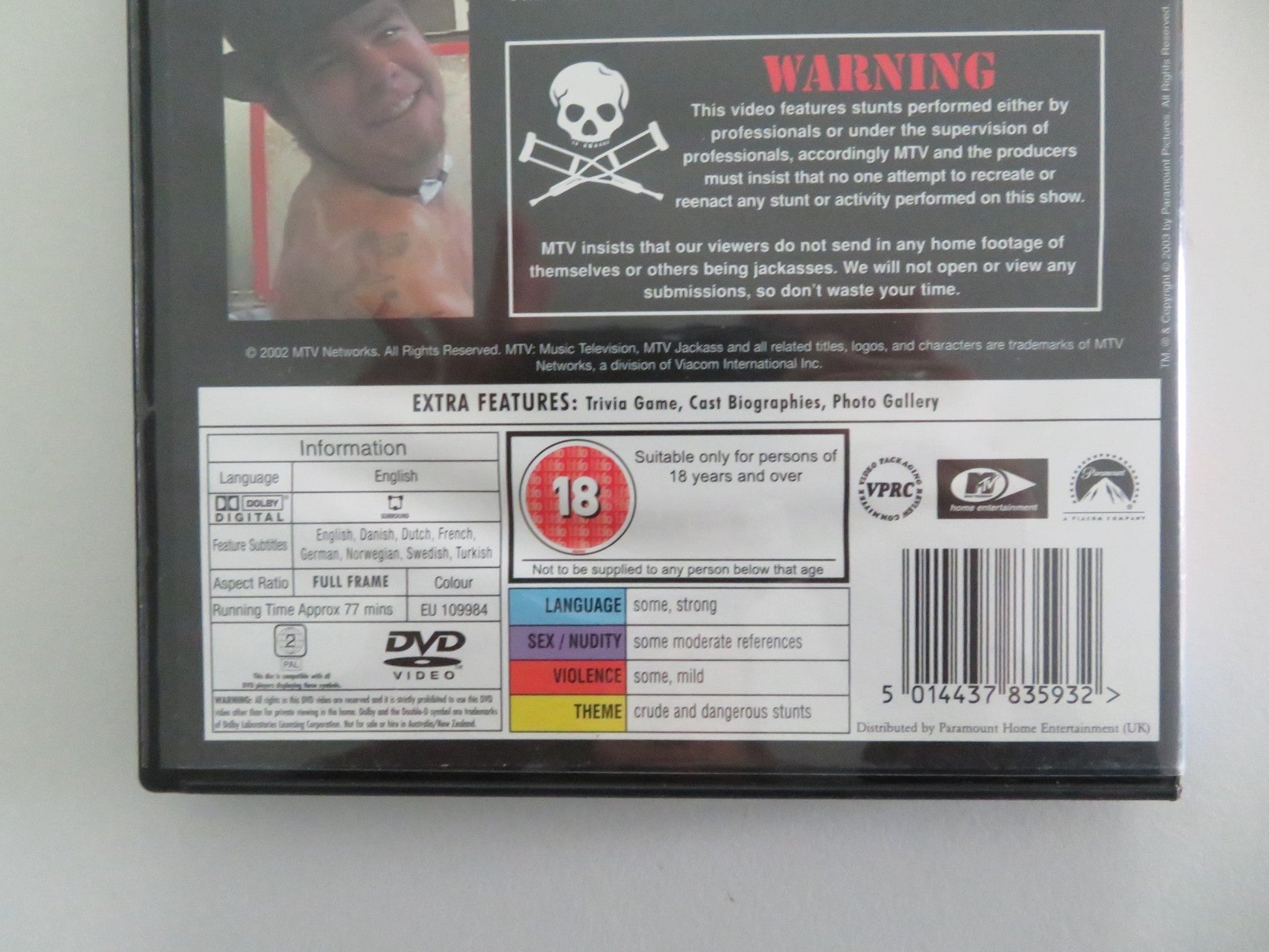 JACKASS: VOLUME 3 (DVD) JOHNNY KNOXVILLE BAM MARGERA 2002 REGION 2 - Rendezvous Cinema