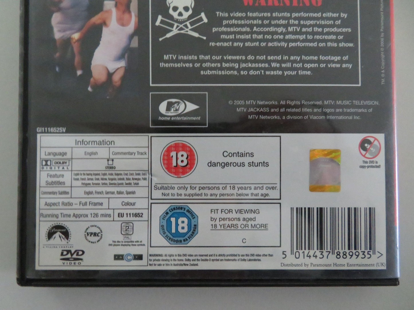 JACKASS: VOLUME ONE (DVD) JOHNNY KNOXVILLE STEVE - O 2005 REGION 2 Movie posters