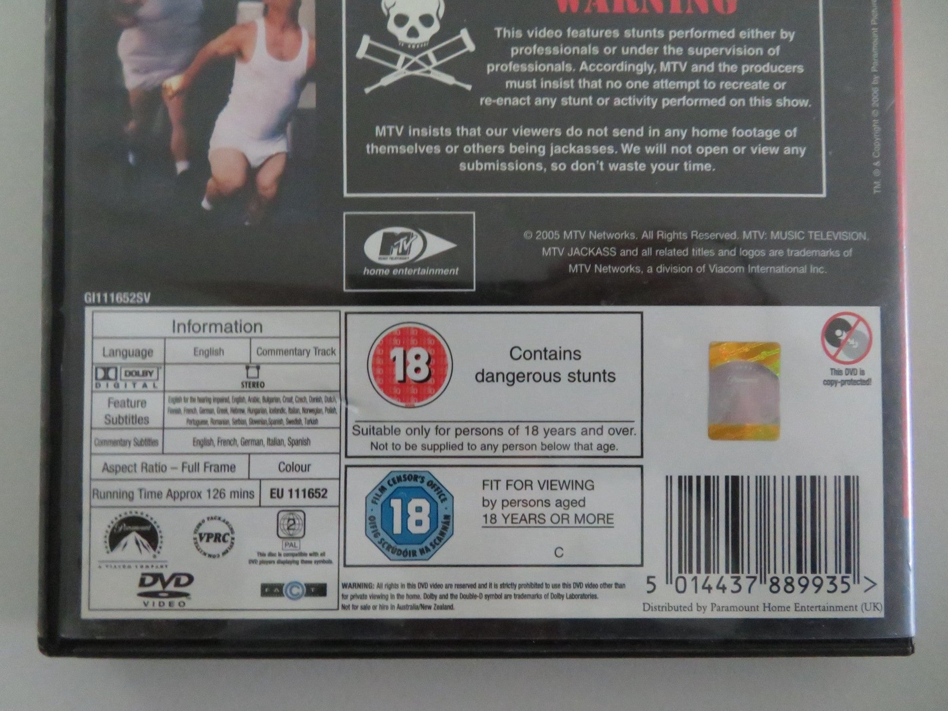 JACKASS: VOLUME ONE (DVD) JOHNNY KNOXVILLE STEVE - O 2005 REGION 2 Movie posters