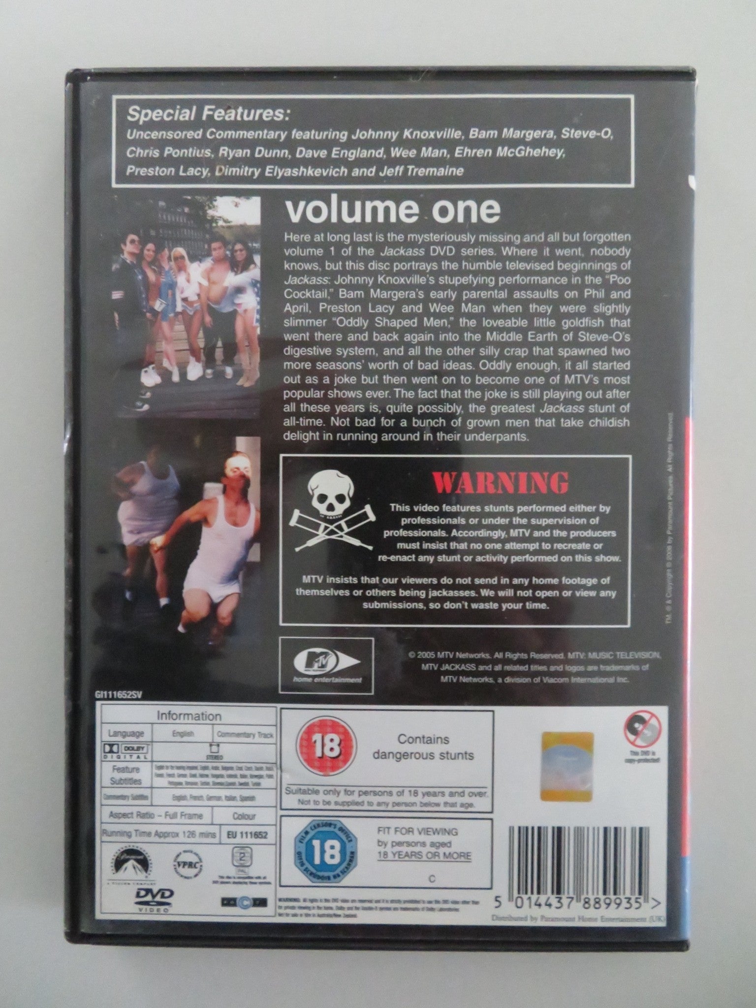 JACKASS: VOLUME ONE (DVD) JOHNNY KNOXVILLE STEVE - O 2005 REGION 2 Movie posters