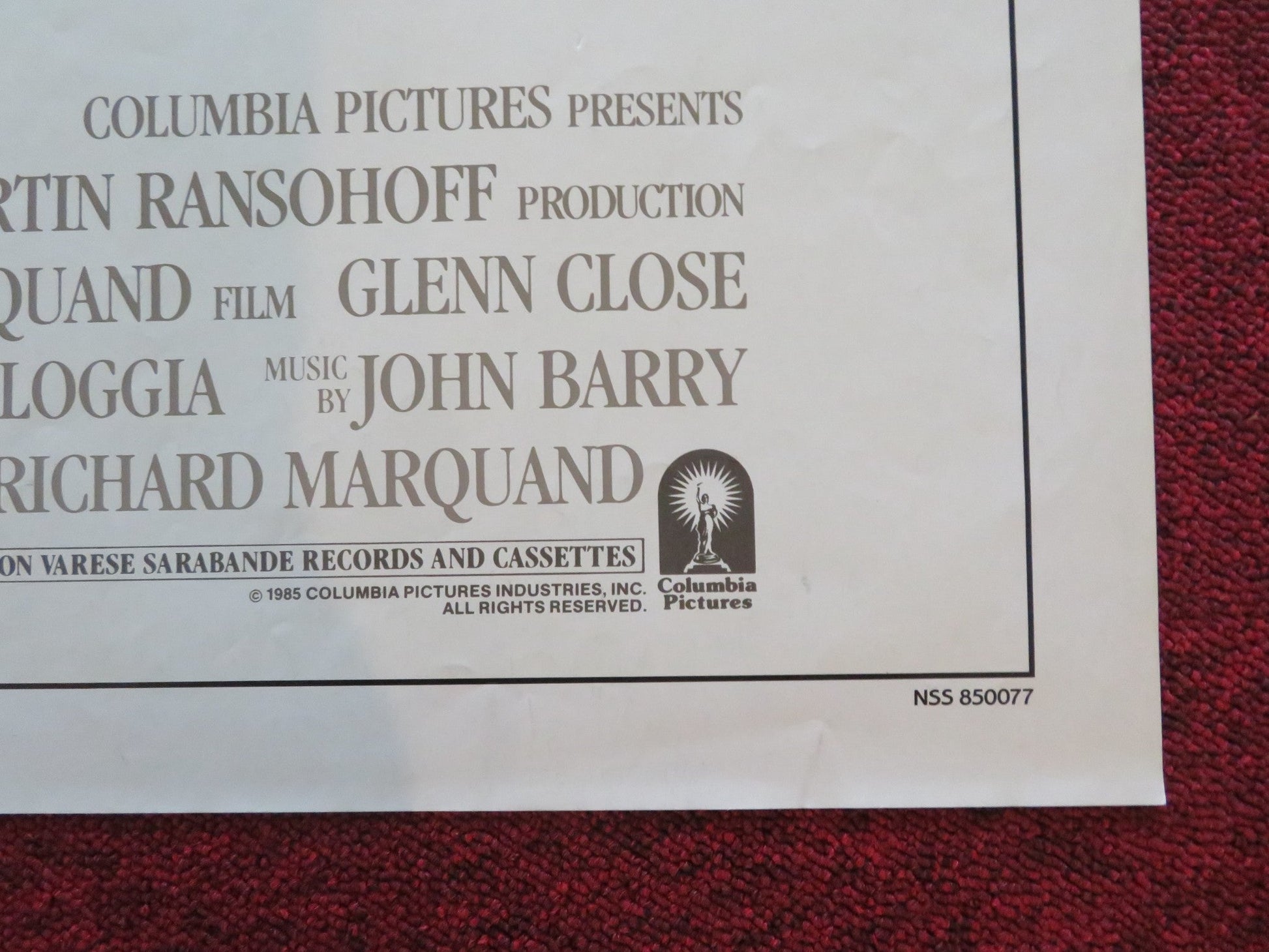 JAGGED EDGE FOLDED US ONE SHEET POSTER GLENN CLOSE JEFF BRIDGES 1985 Movie posters