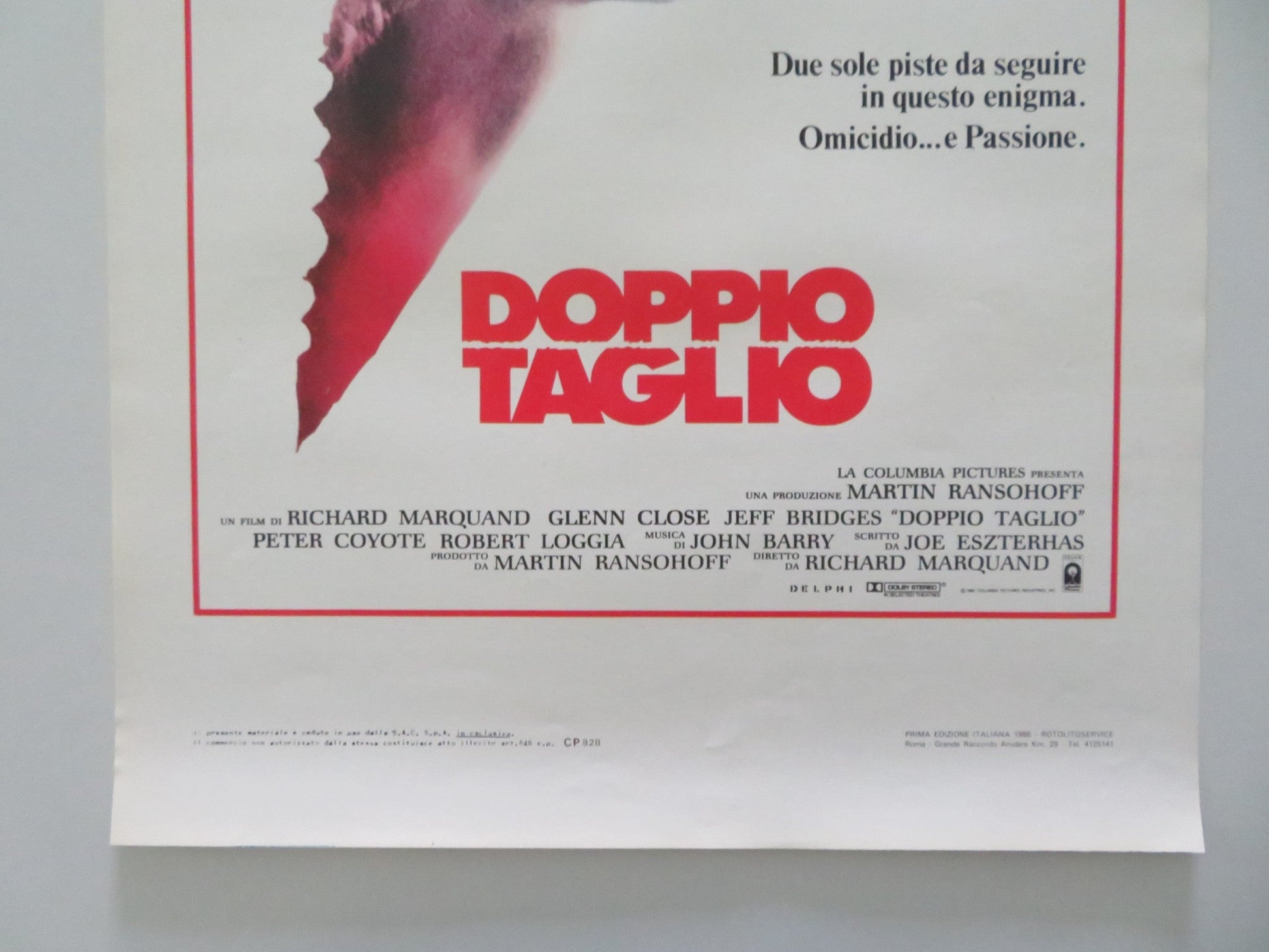 JAGGED EDGE ITALIAN LOCANDINA POSTER GLENN CLOSE JEFF BRIDGES 1985 Movie posters