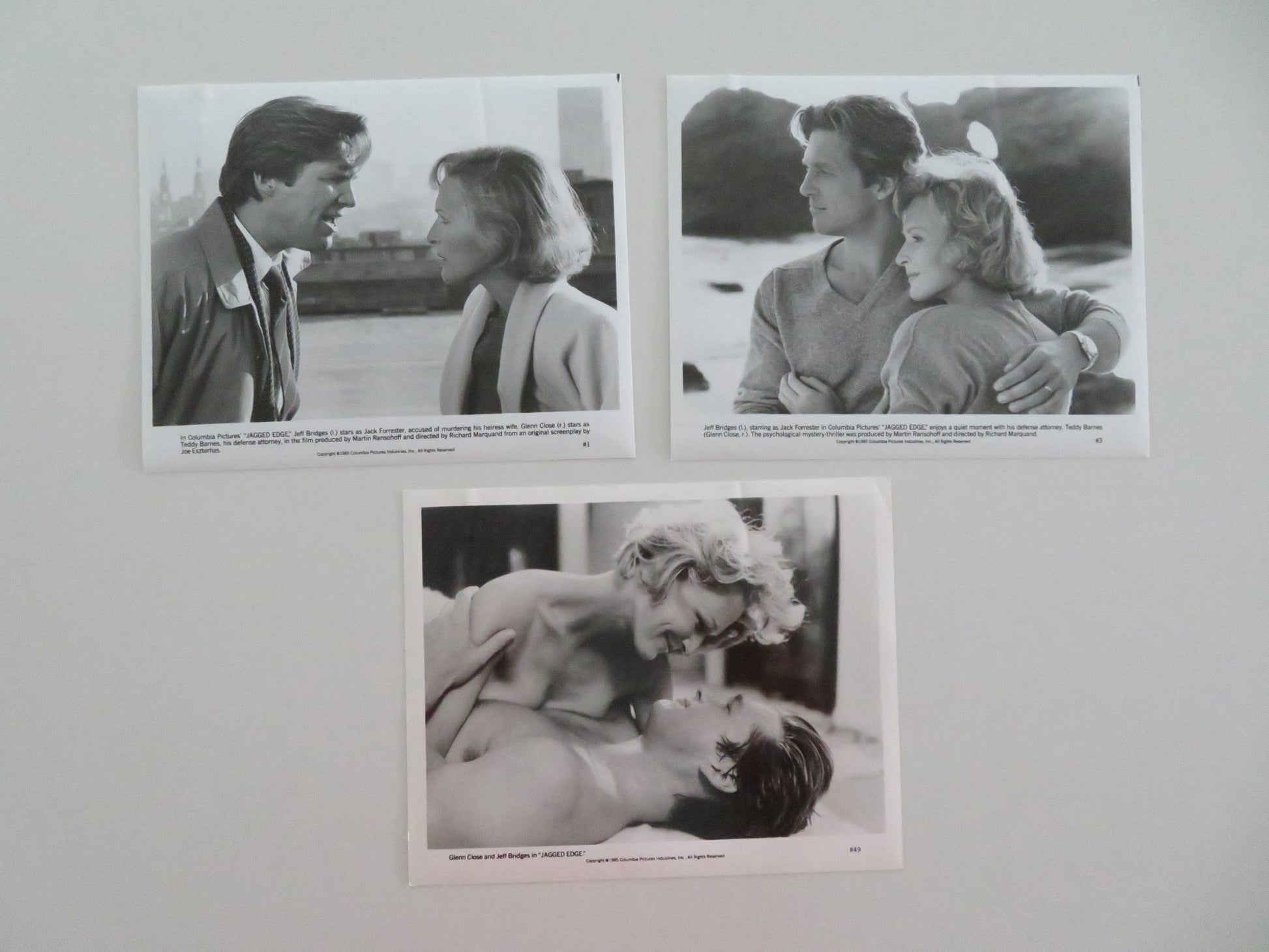 JAGGED EDGE MOVIE STILL PHOTO LOT OF 3 JEFF BRIDGES GLENN CLOSE 1985 Movie posters