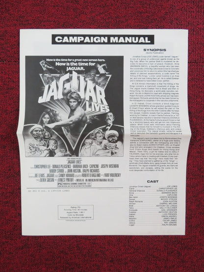 JAGUAR LIVES! UNCUT PRESS BOOK FOLDED CHRISTOPHER LEE JOE LEWIS 1979 Rendezvous Cinema Movie posters