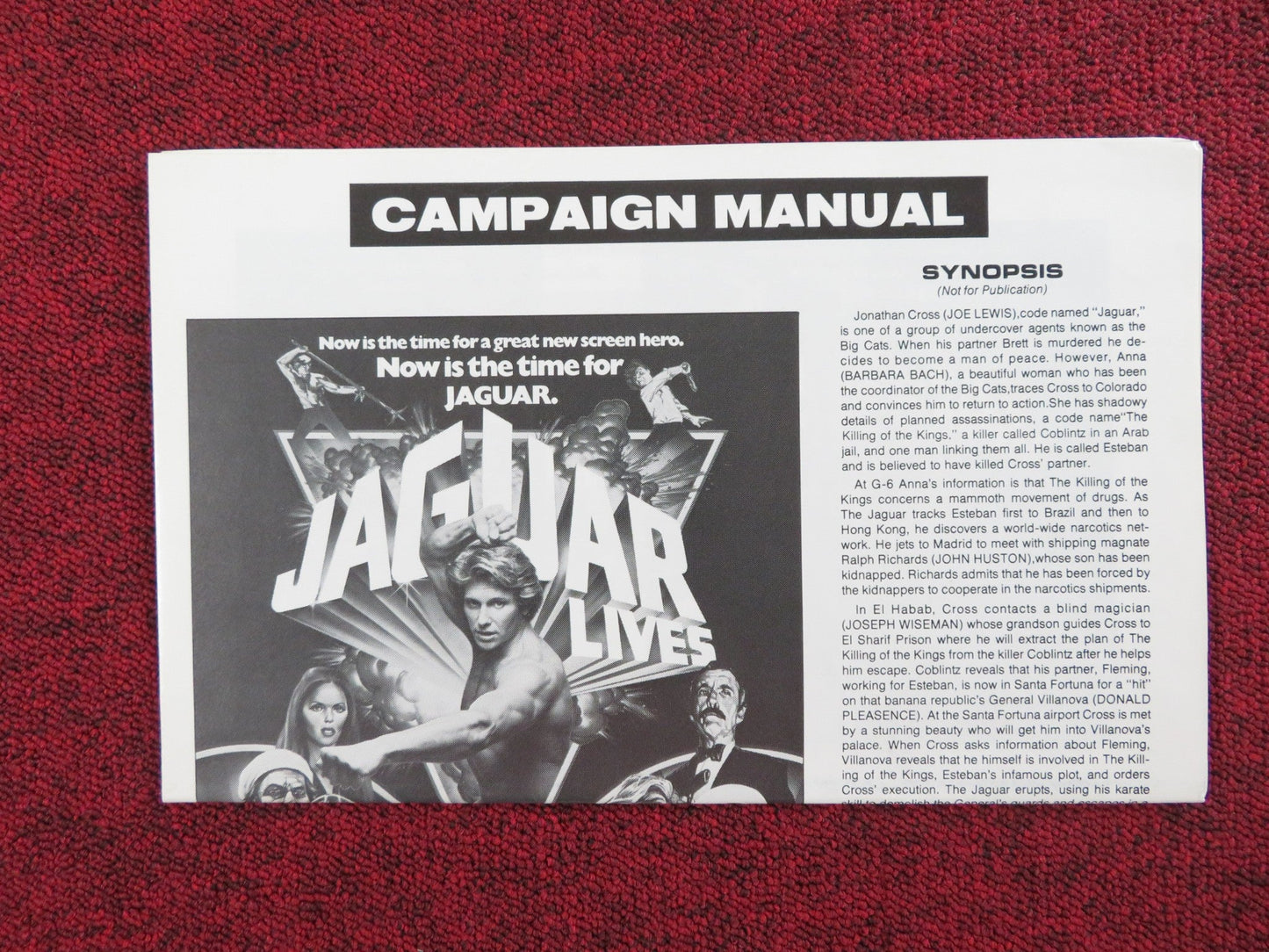 JAGUAR LIVES! UNCUT PRESS BOOK FOLDED CHRISTOPHER LEE JOE LEWIS 1979 Rendezvous Cinema Movie posters