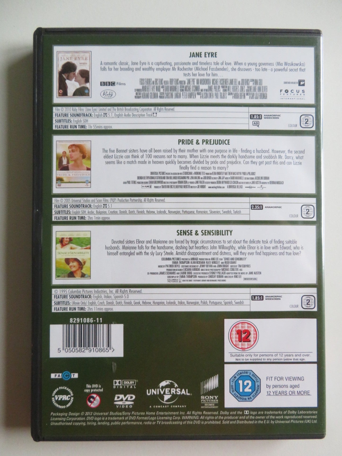 JANE EYRE / PRIDE AND PREJUDICE / SENSE AND SENSIBILITY (DVD) 1995 REGION 2 Movie posters