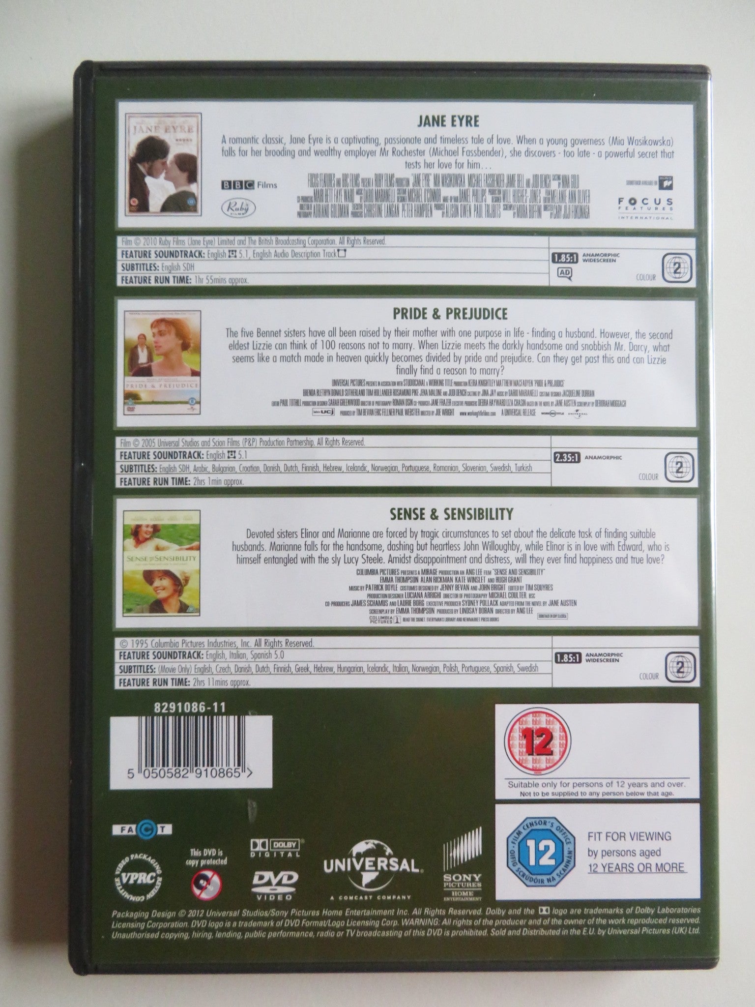 JANE EYRE / PRIDE AND PREJUDICE / SENSE AND SENSIBILITY (DVD) 1995 REGION 2 Movie posters