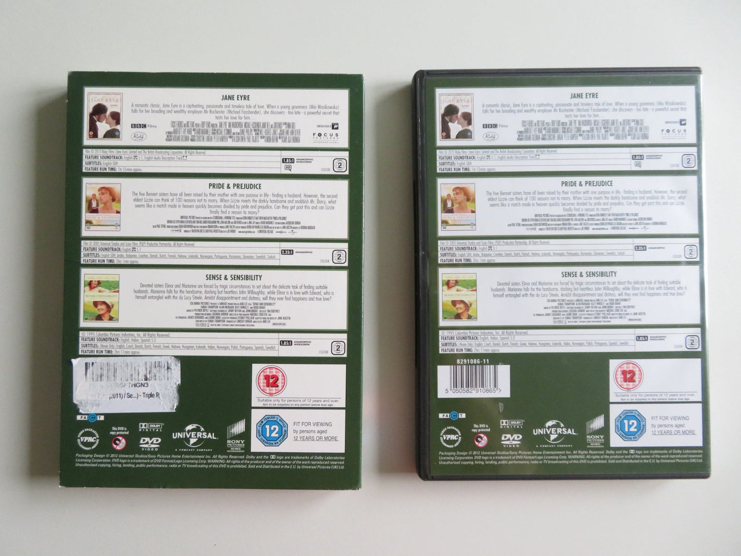 JANE EYRE / PRIDE AND PREJUDICE / SENSE AND SENSIBILITY (DVD) 1995 REGION 2 Movie posters