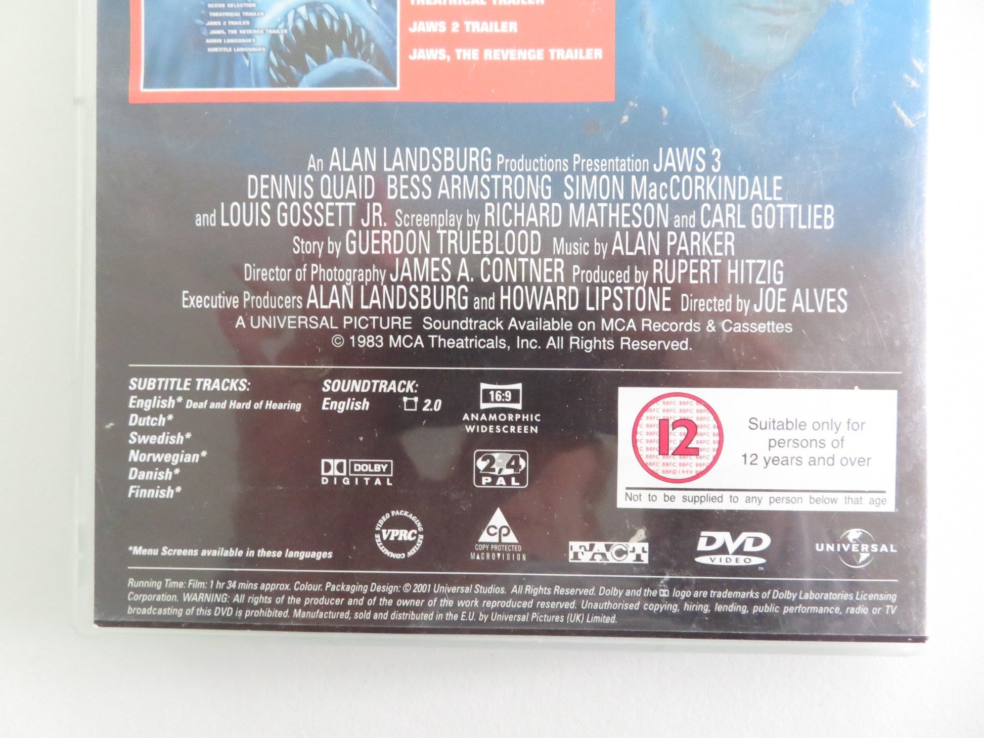 JAWS 3 (DVD) DENNIS QUAID BESS ARMSTRONG 1983 REGION 2, 4 Movie posters