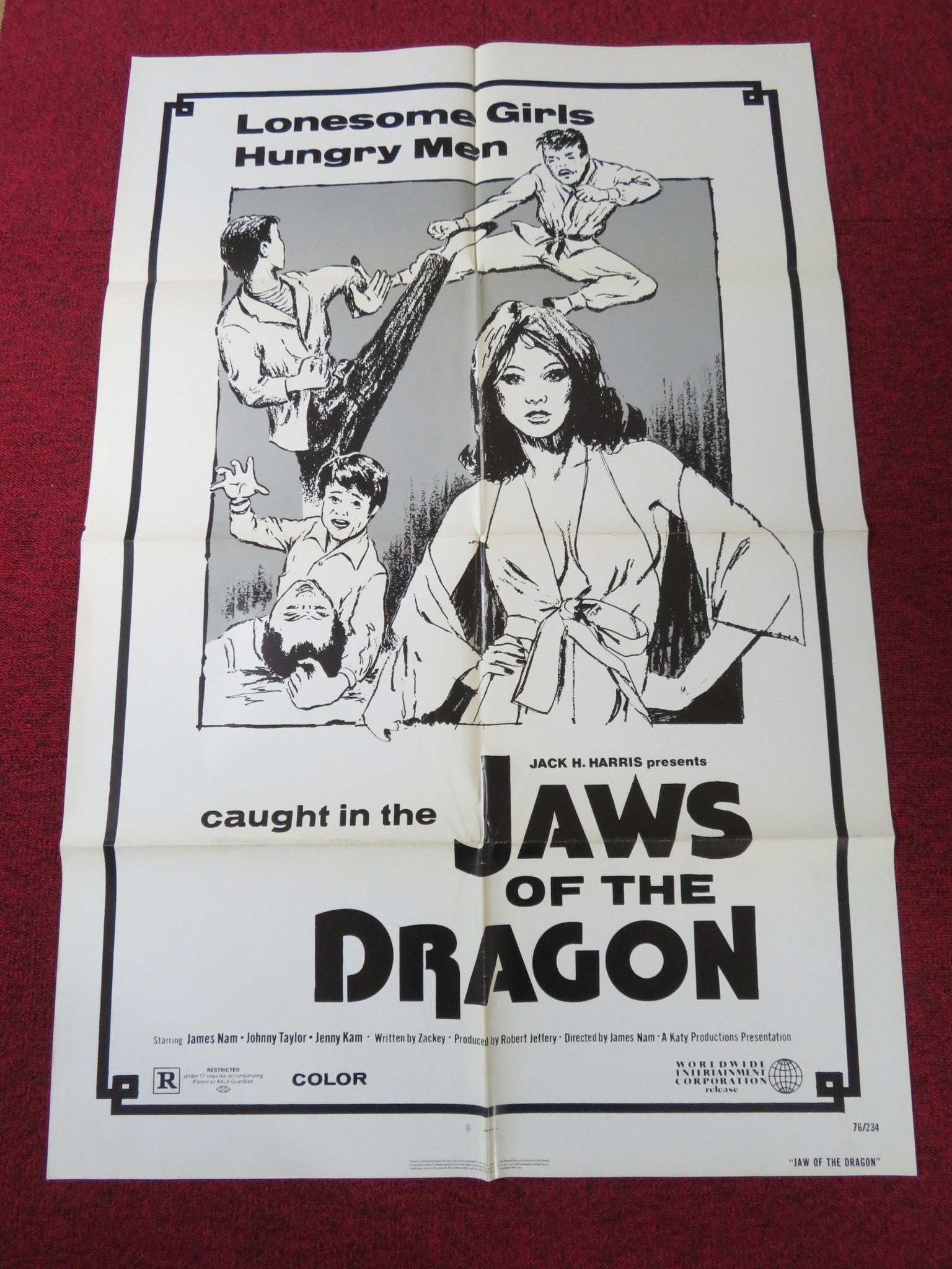 JAWS OF THE DRAGON FOLDED US ONE SHEET POSTER SEOK - HOON NAM MING - GYU CHOE 1974 Rendezvous Cinema Movie posters