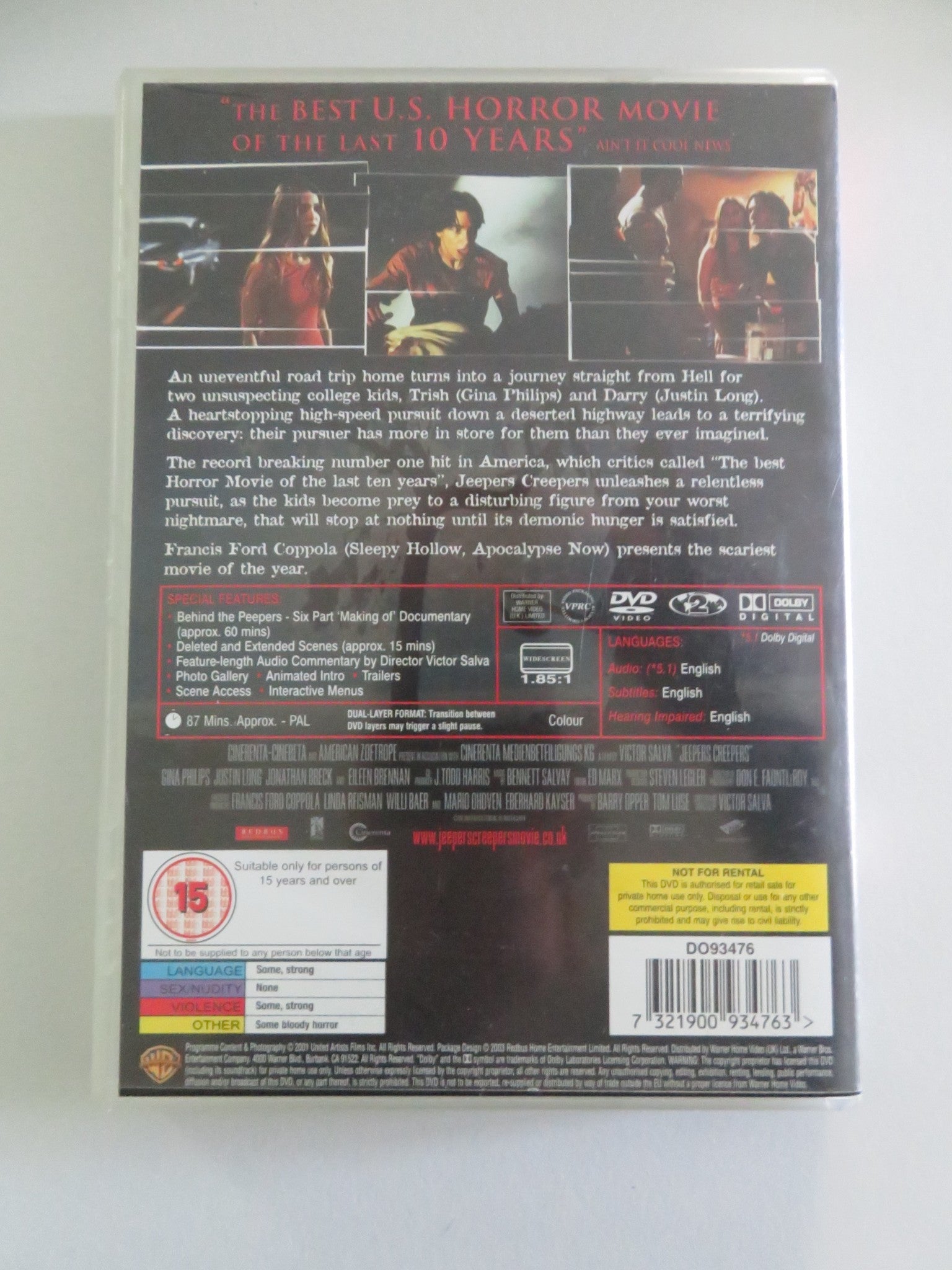 Jeepers Creepers (DVD) Justin Long Gina Philips 2001 Region 2 Movie posters
