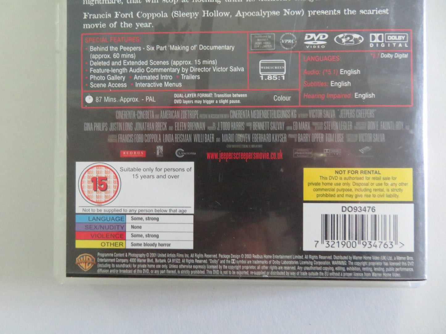 Jeepers Creepers (DVD) Justin Long Gina Philips 2001 Region 2 Movie posters