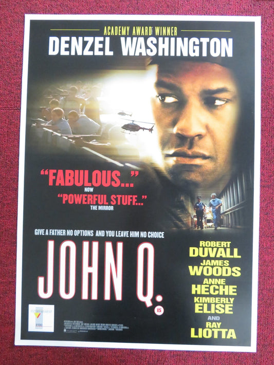 JOHN Q. VHS POSTER ROLLED DENZEL WASHINGTON ROBERT DUVALL 2002 Rendezvous Cinema Movie posters