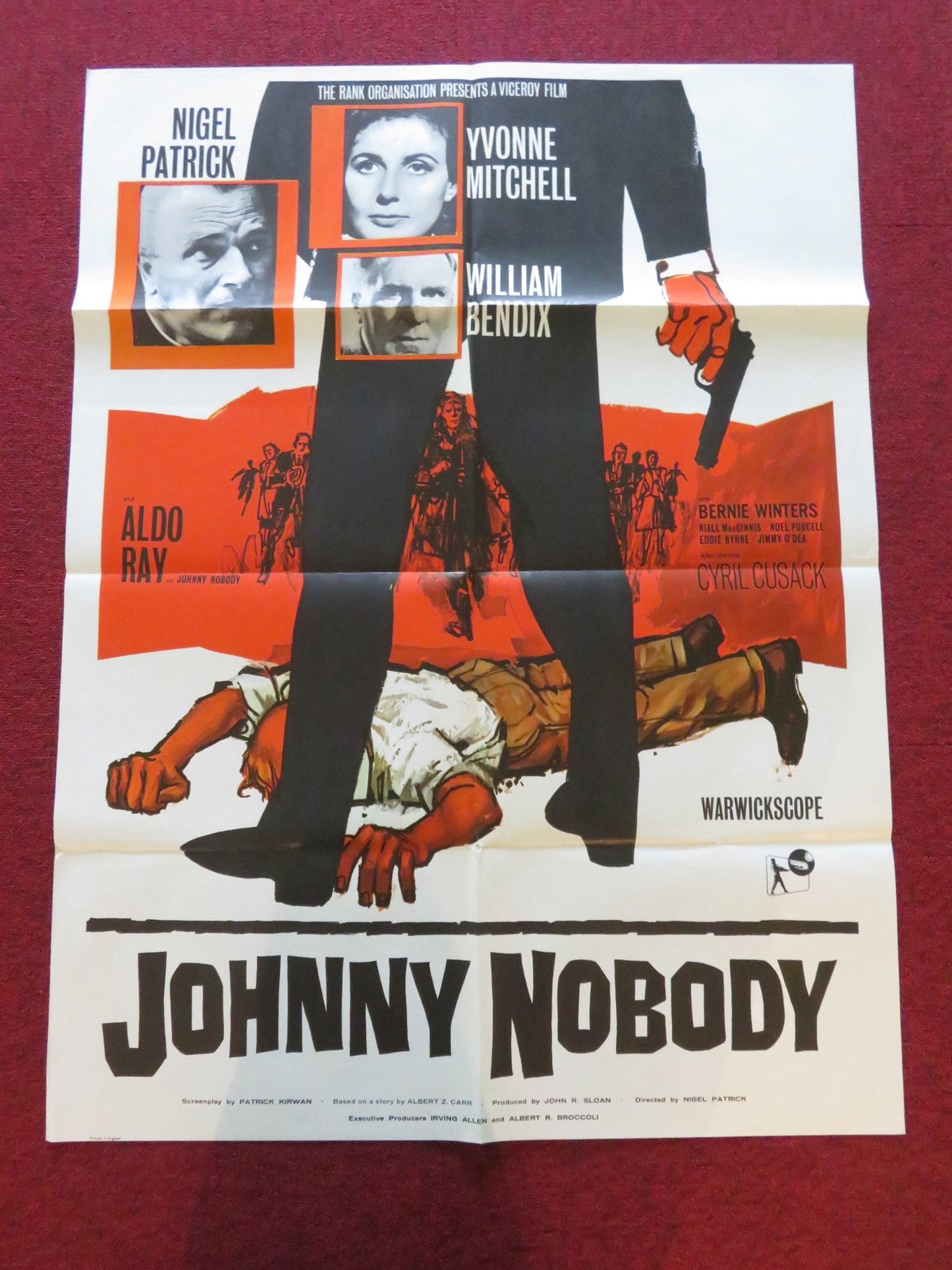 JOHNNY NOBODY FOLDED UK ONE SHEET POSTER NIGEL PATRICK YVONNE MITCHELL 1961 Movie posters