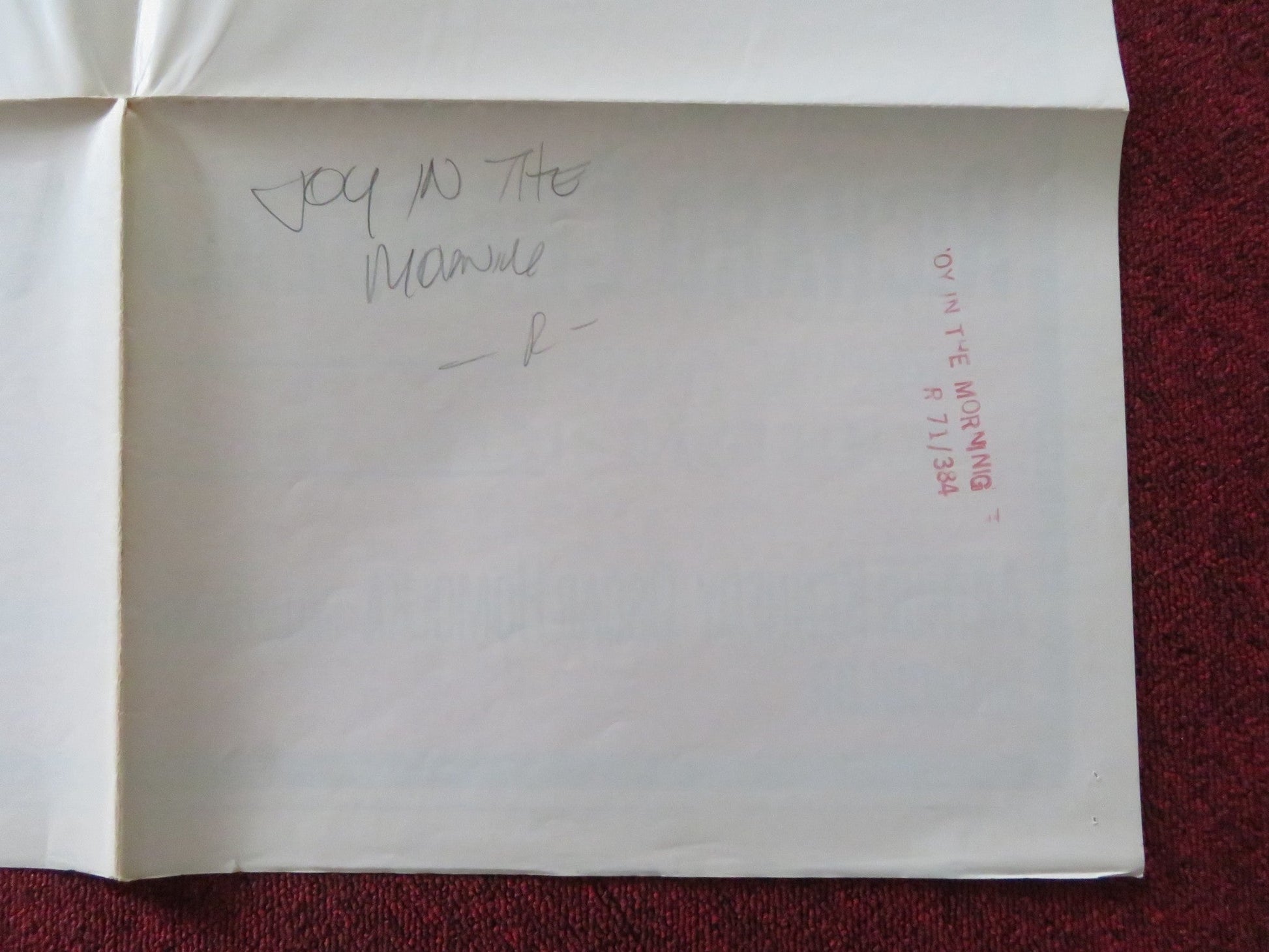 JOY IN THE MORNING - B FOLDED US ONE SHEET POSTER RICHARD CHAMBERLAIN 1965 Rendezvous Cinema Movie posters