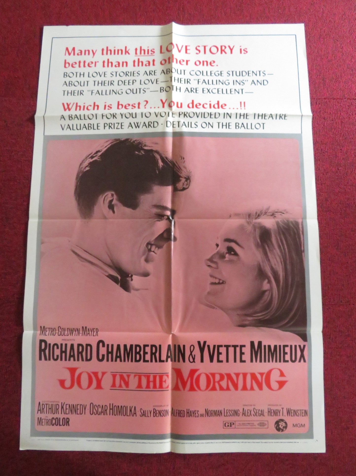 JOY IN THE MORNING - B FOLDED US ONE SHEET POSTER RICHARD CHAMBERLAIN 1965 Rendezvous Cinema Movie posters