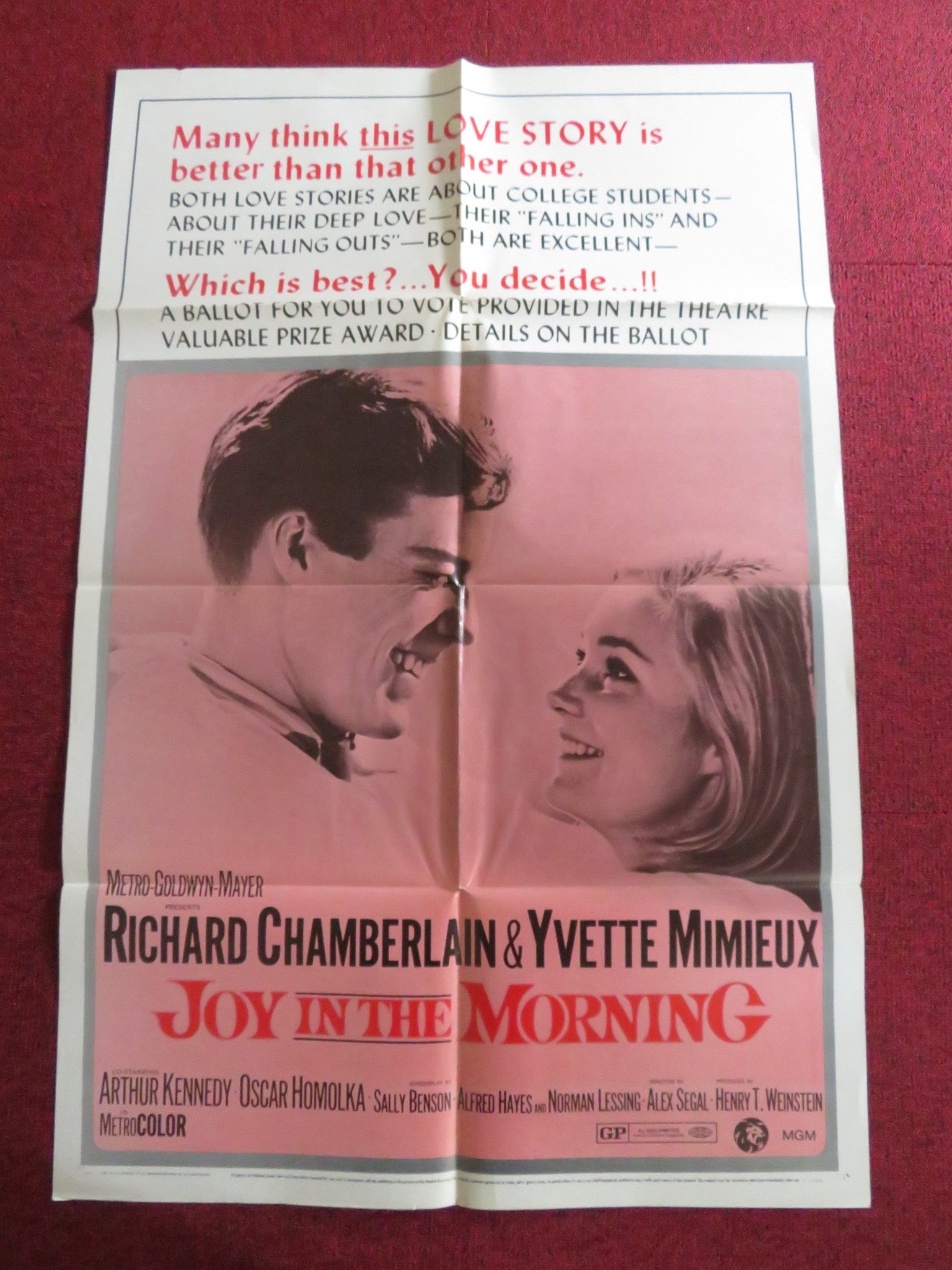 JOY IN THE MORNING - B FOLDED US ONE SHEET POSTER RICHARD CHAMBERLAIN 1965 Rendezvous Cinema Movie posters