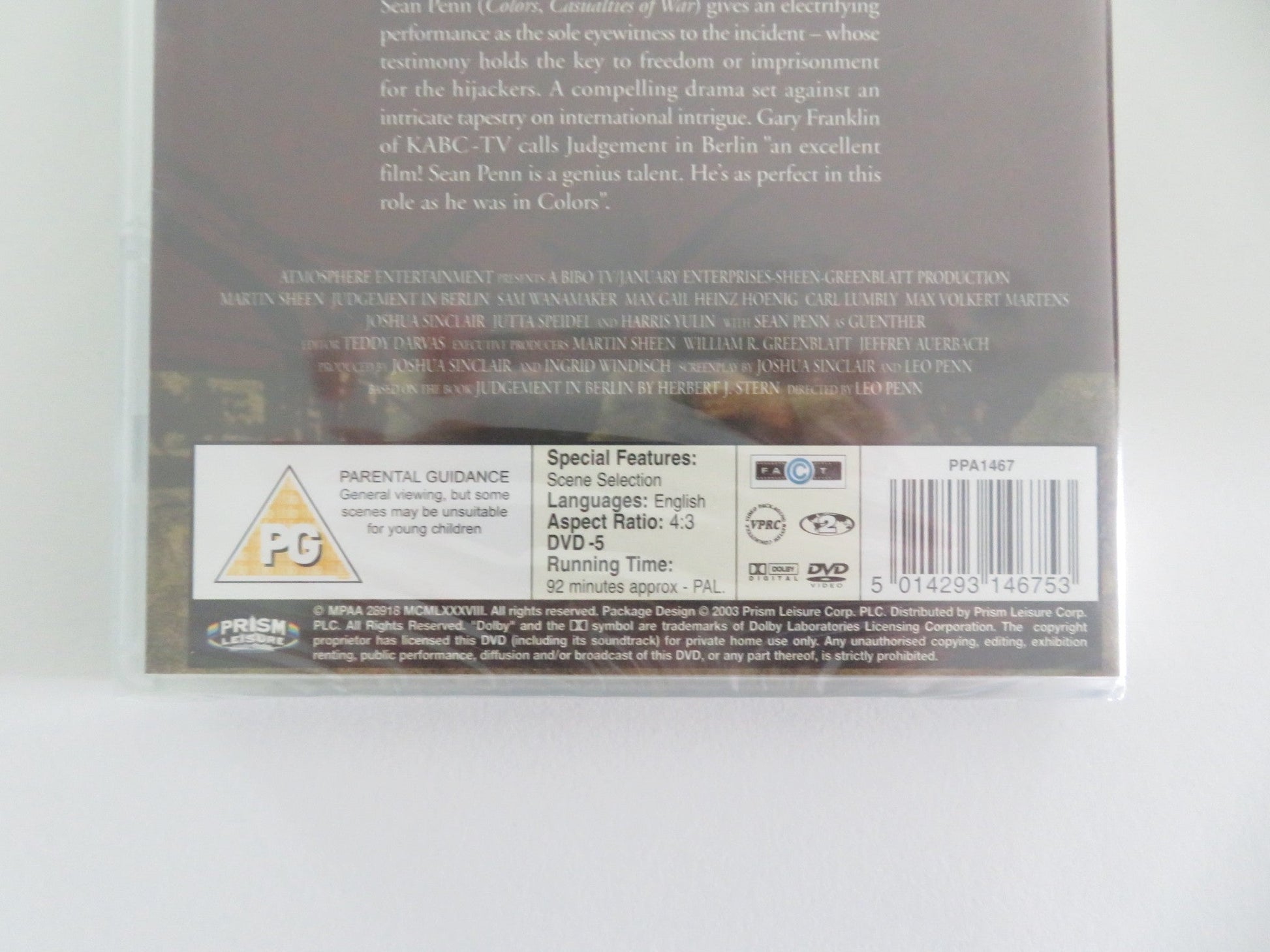 JUDGEMENT IN BERLIN (DVD) MARTIN SHEEN SEAN PENN 1988 REGION 2 Movie posters