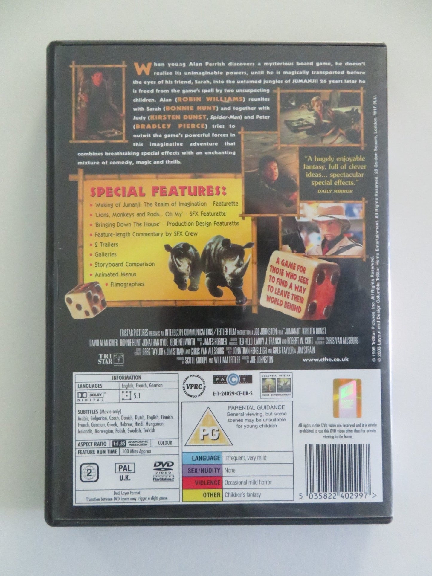 JUMANJI - COLLECTOR'S EDITION (DVD) ROBIN WILLIAMS KIRSTEN DUNST 1995 REGION 2 Movie posters