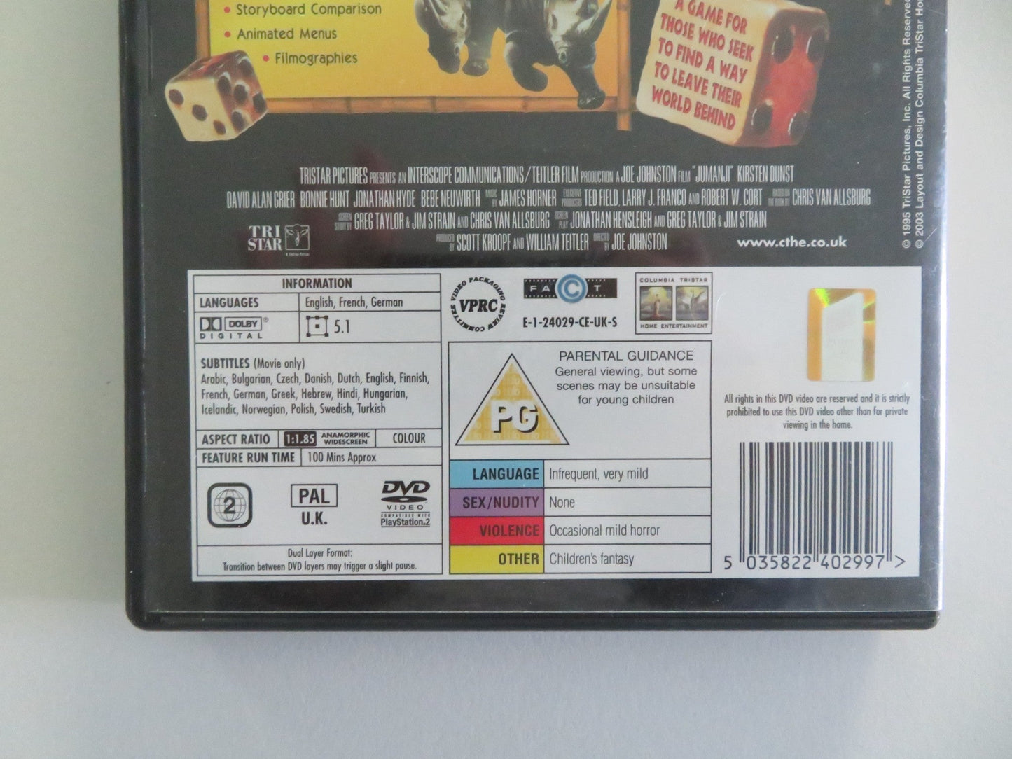 JUMANJI - COLLECTOR'S EDITION (DVD) ROBIN WILLIAMS KIRSTEN DUNST 1995 REGION 2 Movie posters