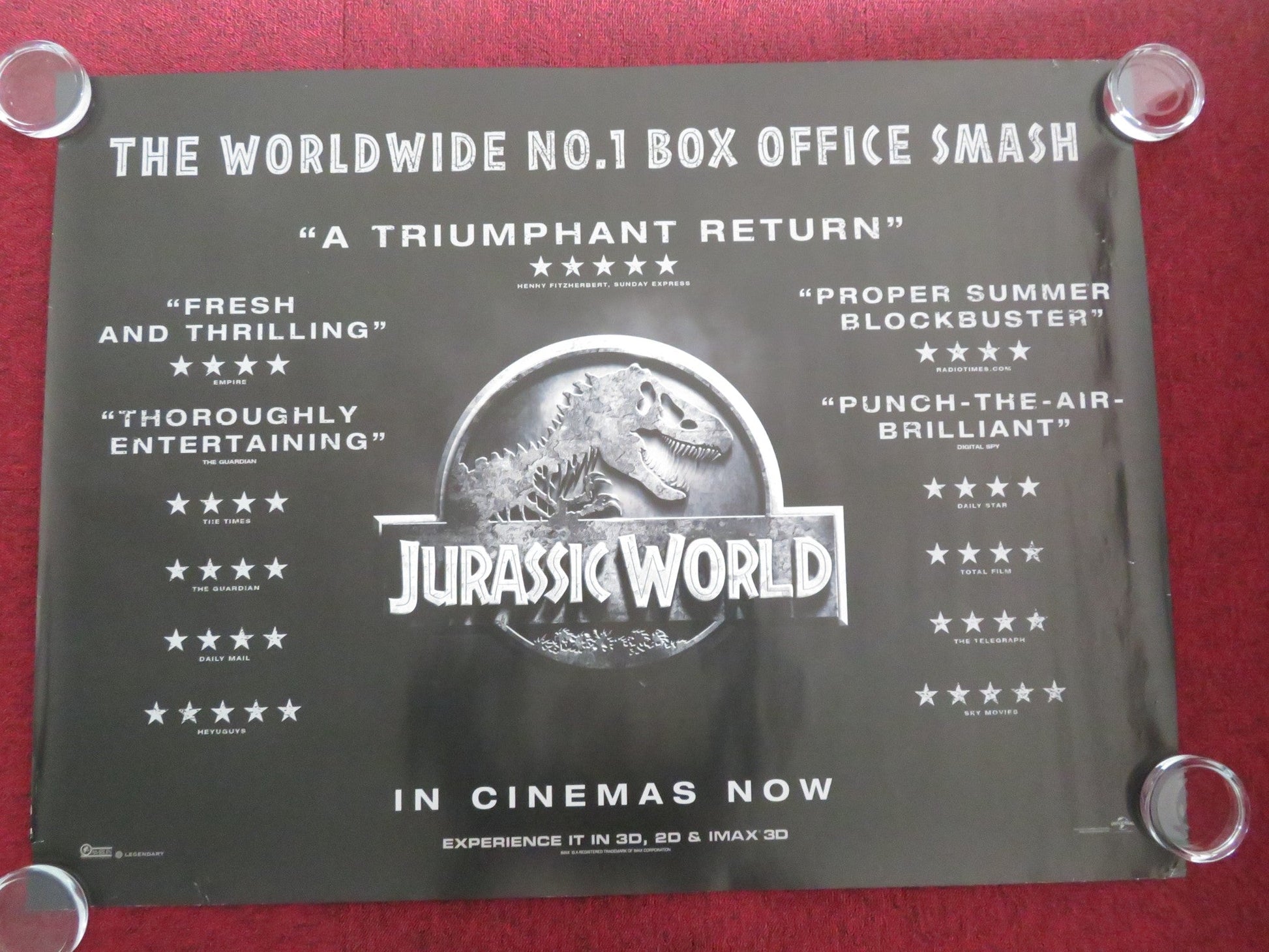 JURASSIC WORLD UK QUAD ROLLED POSTER CHRIS PRATT BRYCE DALLAS HOWARD 2015 Movie posters