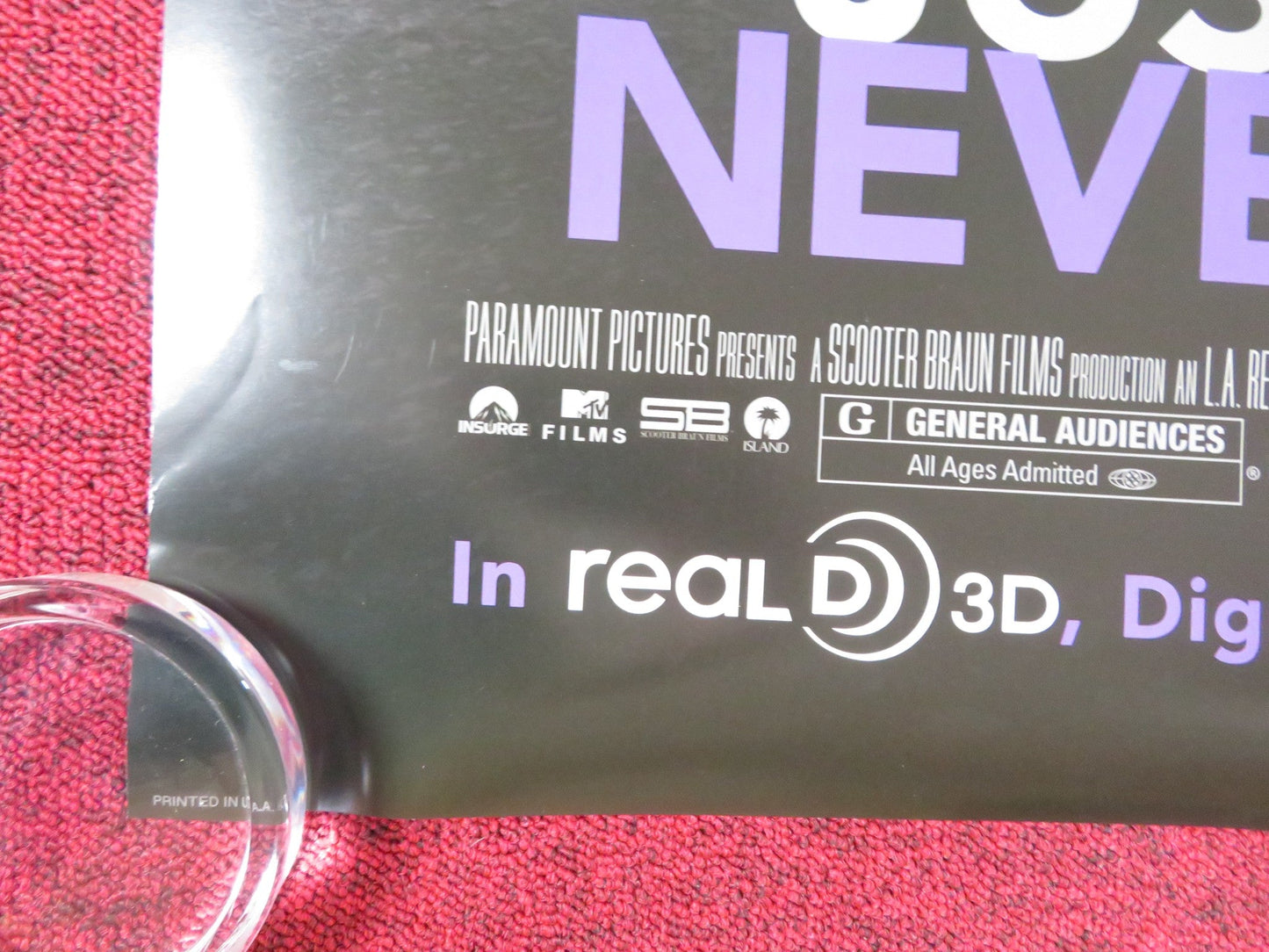 JUSTIN BIEBER: NEVER SAY NEVER US ONE SHEET ROLLED POSTER BOYZS II MEN 2011 Rendezvous Cinema Movie posters