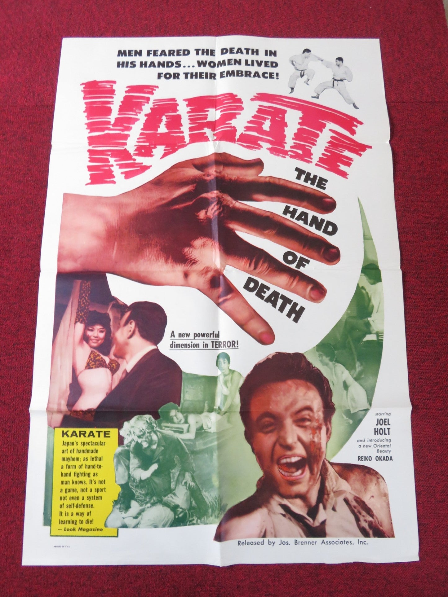 KARATE, THE HAND OF DEATH FOLDED US ONE SHEET POSTER JOEL HOLT REIKO OKADA 1961 Rendezvous Cinema Movie posters