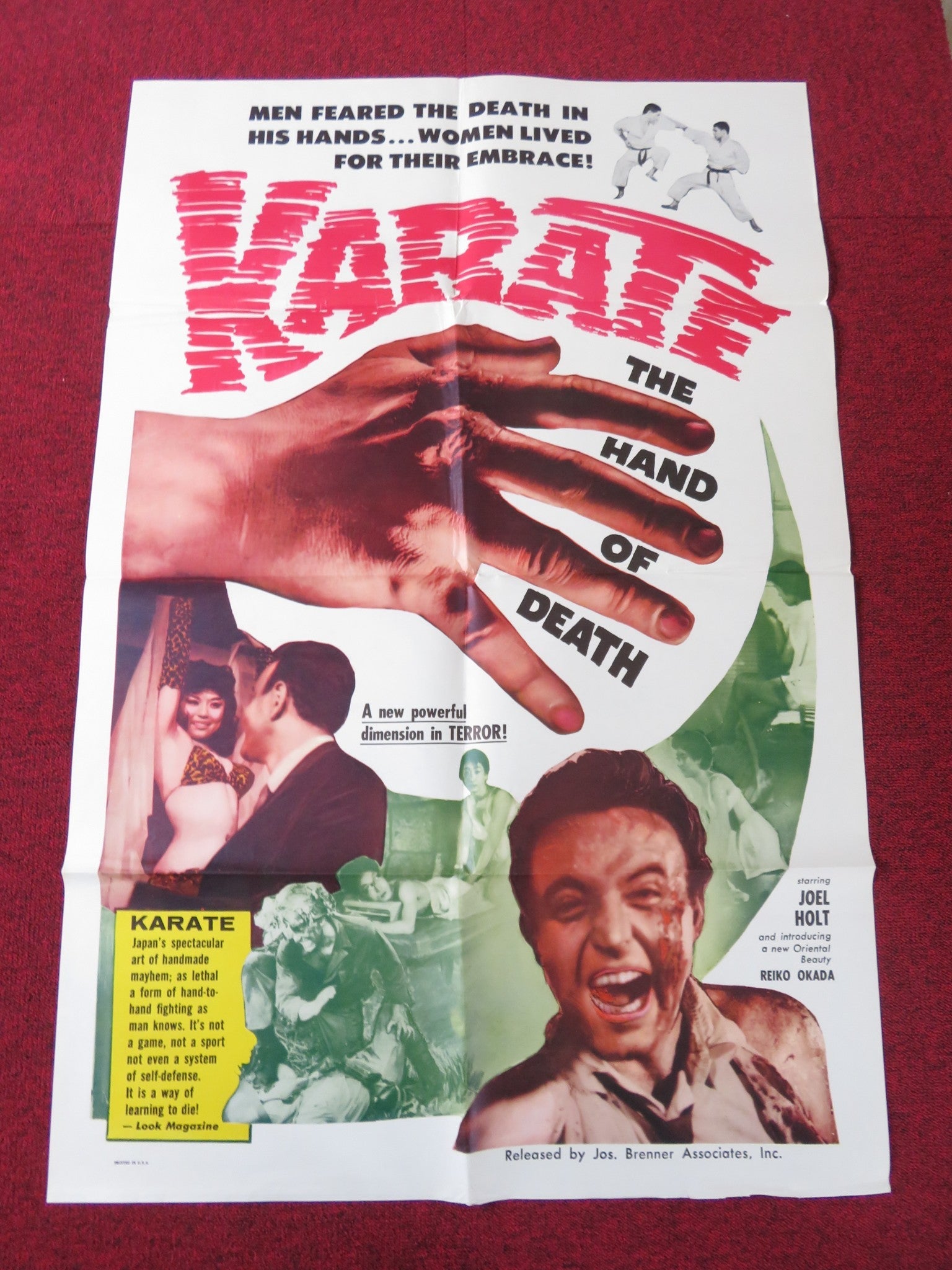 KARATE, THE HAND OF DEATH FOLDED US ONE SHEET POSTER JOEL HOLT REIKO OKADA 1961 Rendezvous Cinema Movie posters