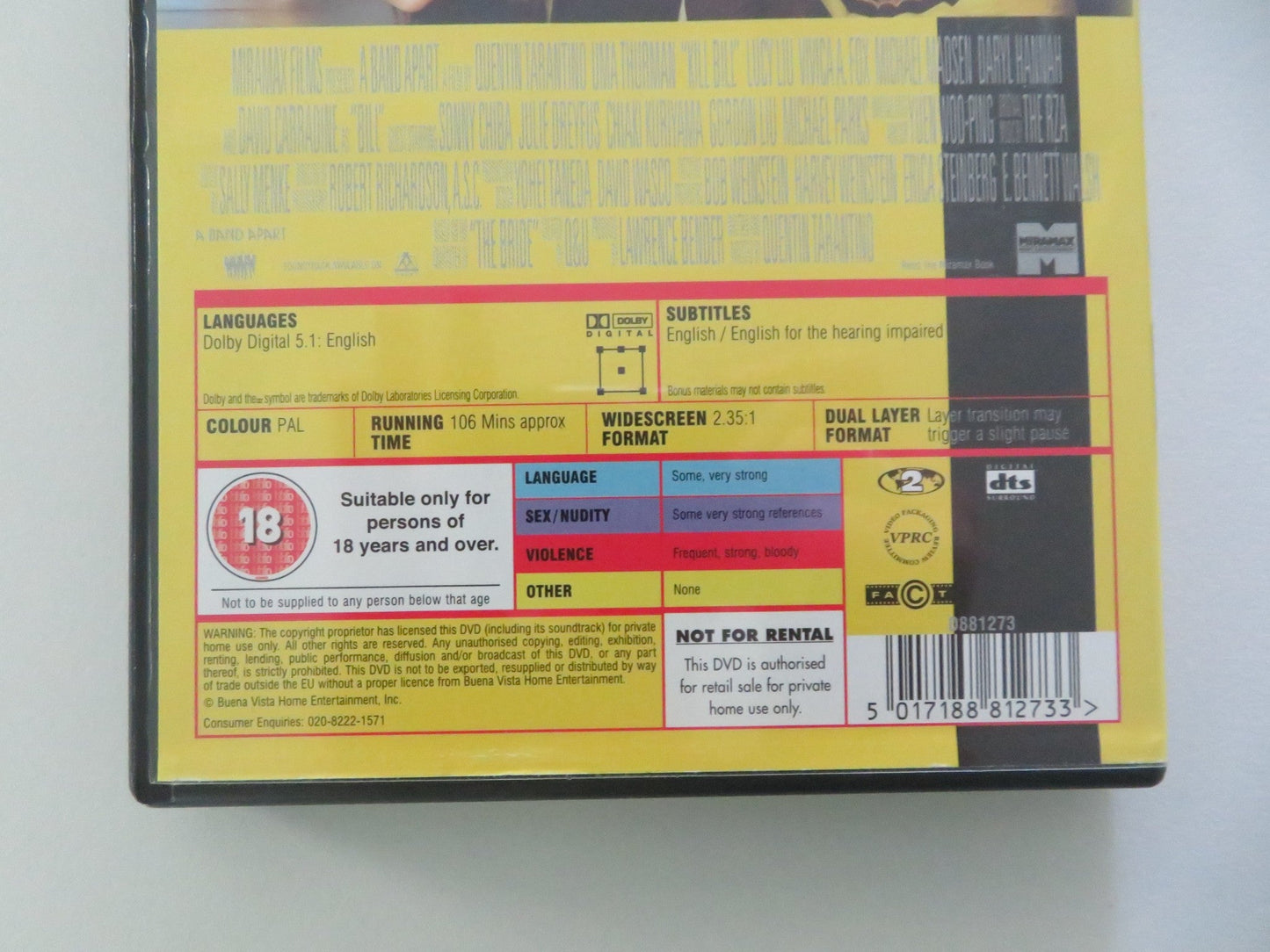 KILL BILL: VOL. 1 (DVD) UMA THURMAN DARYL HANNAH 2003 REGION 2 Movie posters