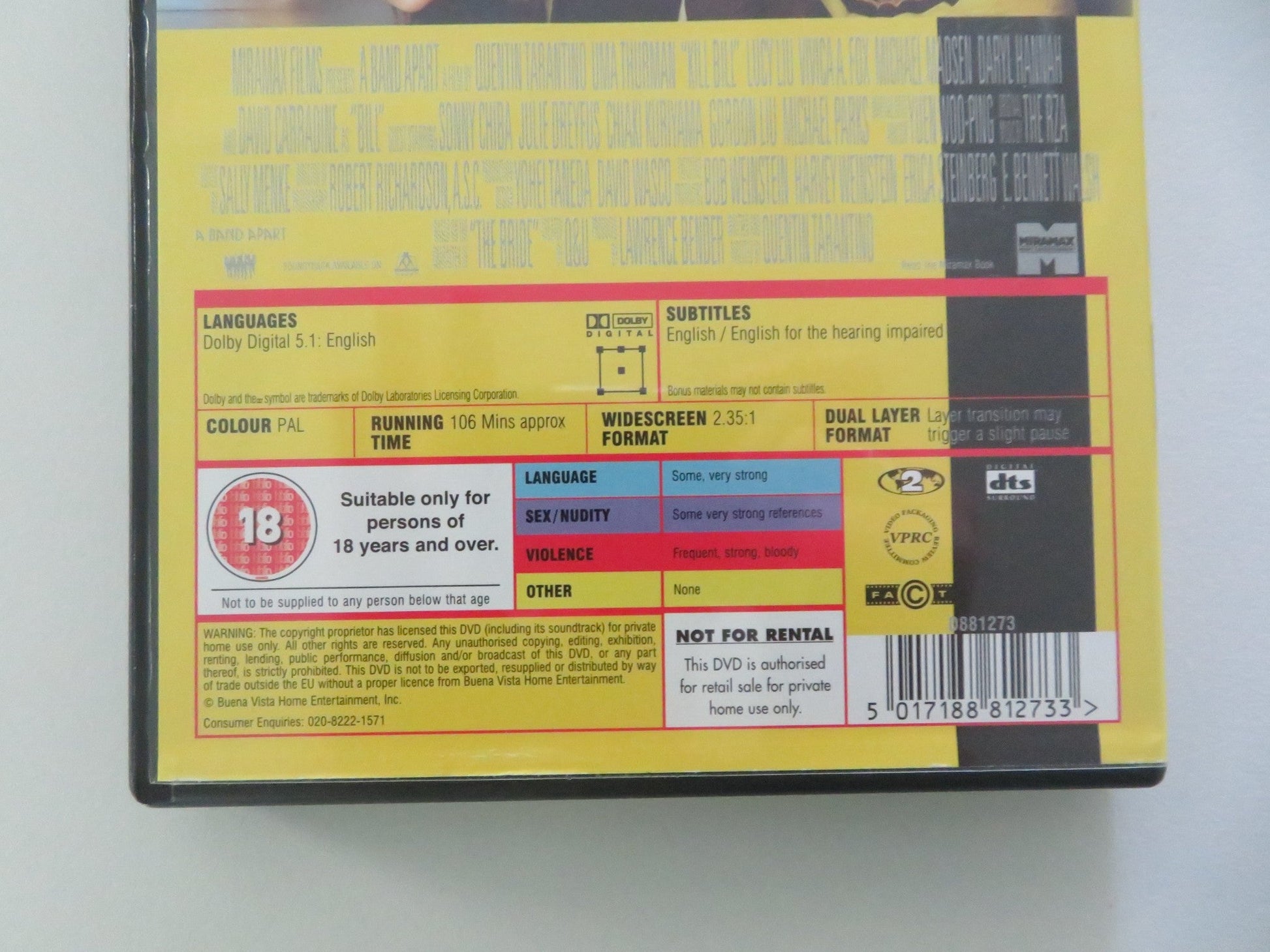 KILL BILL: VOL. 1 (DVD) UMA THURMAN DARYL HANNAH 2003 REGION 2 Movie posters