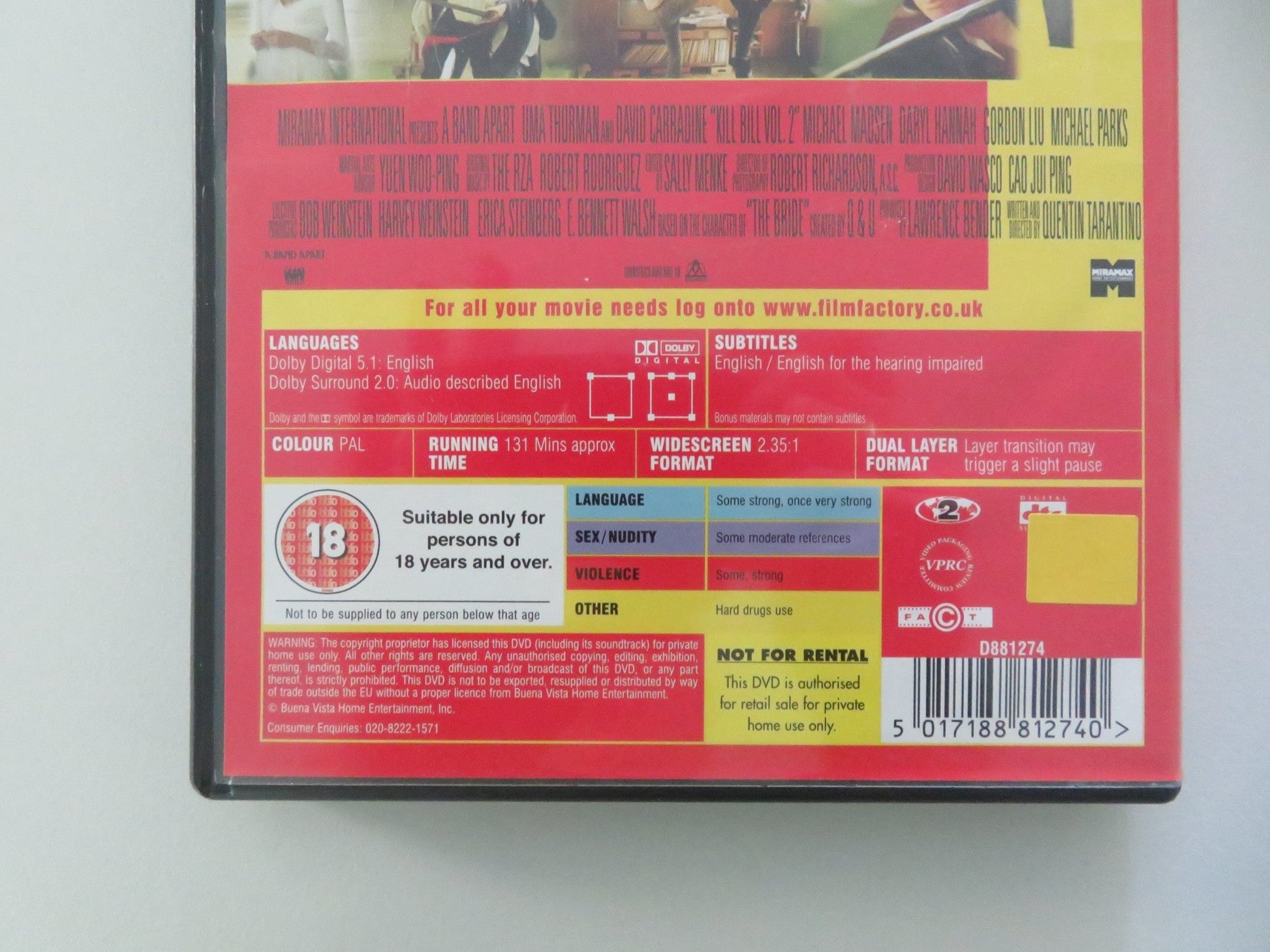 KILL BILL: VOL 2 (DVD) UMA THURMAN DARYL HANNAH 2004 REGION 2 Movie posters