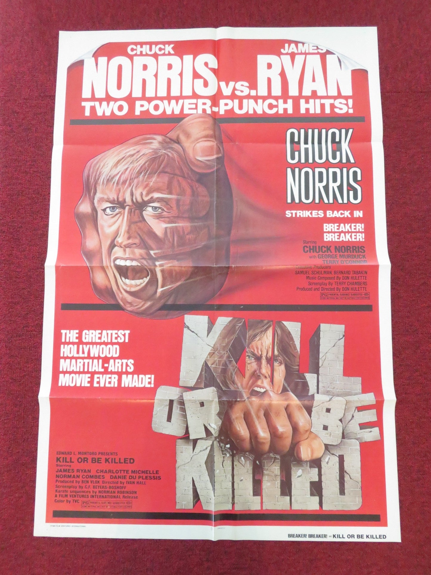 KILL OR BE KILLED / KARATE KILLER - b FOLDED US ONE SHEET POSTER CHUCK NORRIS 1980 Movie posters
