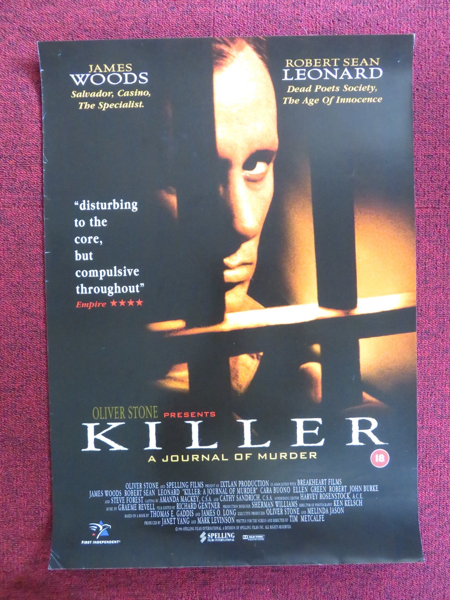 KILLER: A JOURNAL OF MURDER VHS VIDEO POSTER JAMES WOODS ROBERT S. LEONARD 1996 Rendezvous Cinema Movie posters