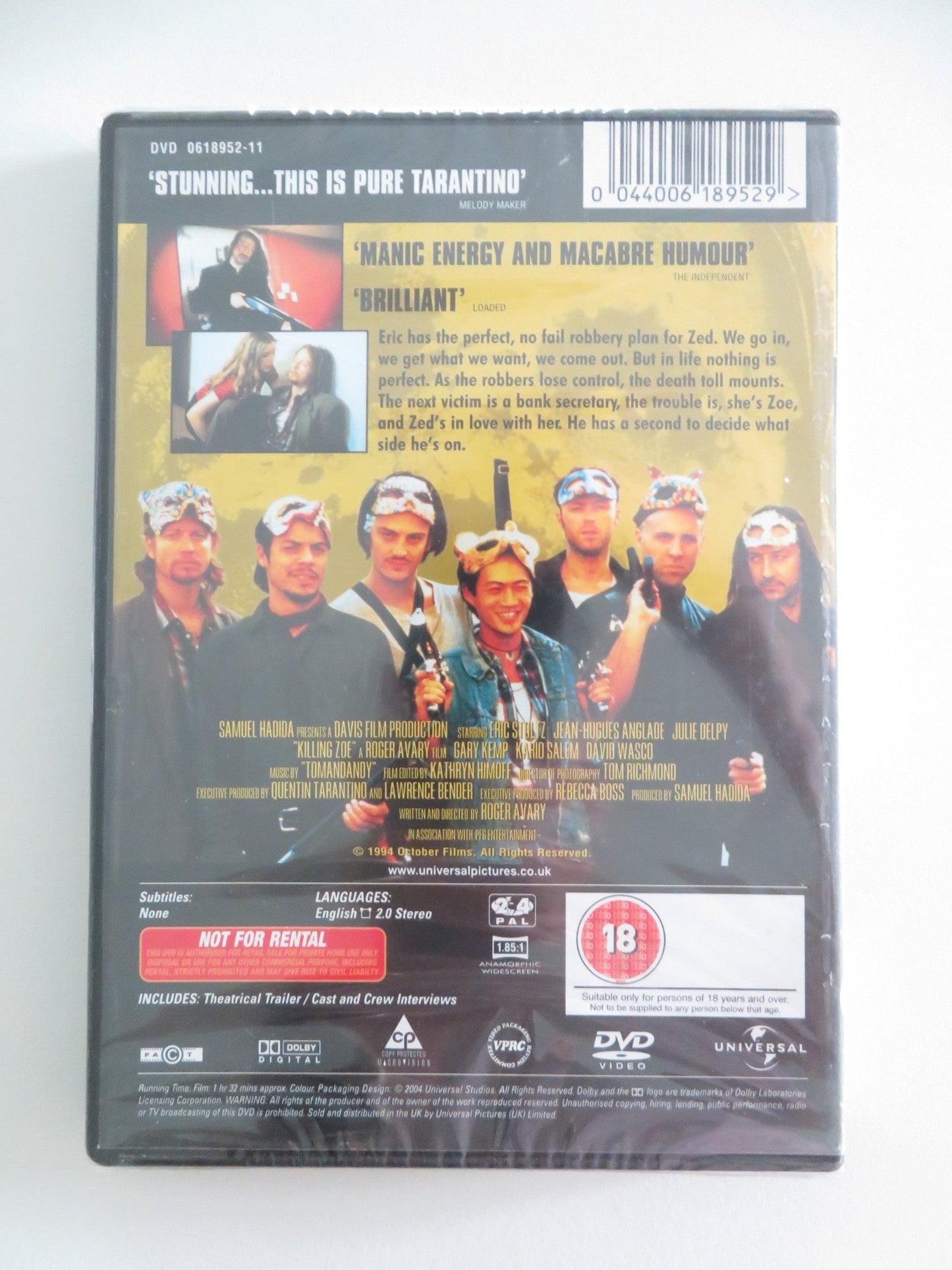 KILLING ZOE (DVD) QUENTIN TARANTINO ERIC STOLTZ JULIE DELPY 1993 REGION 2,4 Movie posters