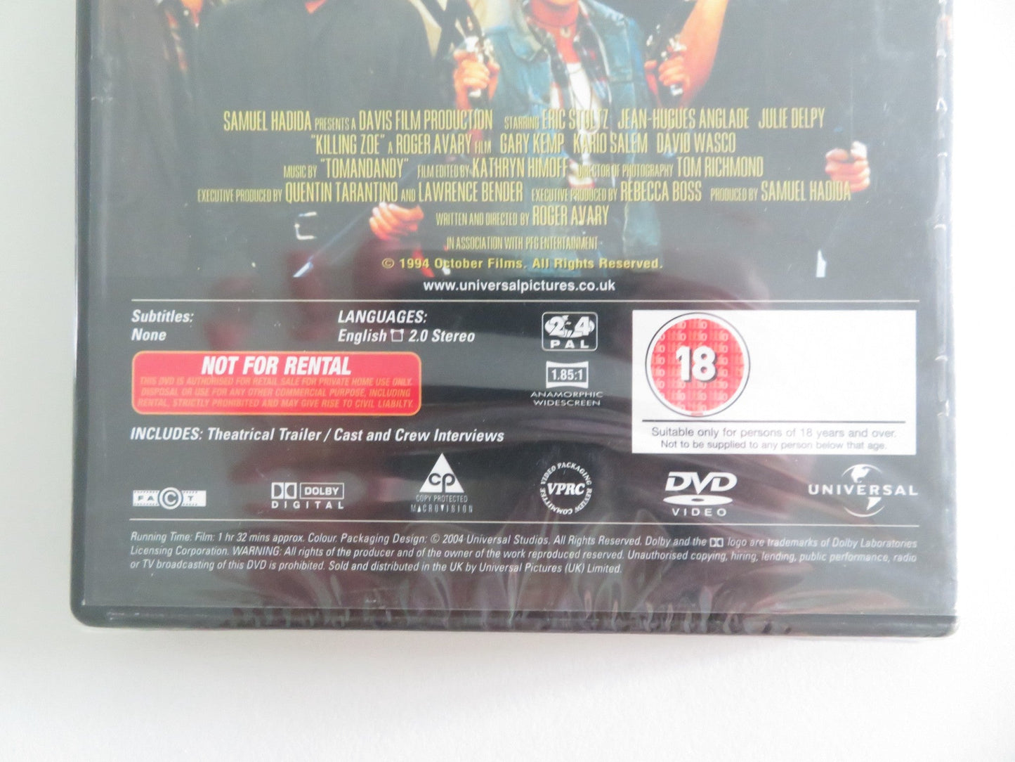 KILLING ZOE (DVD) QUENTIN TARANTINO ERIC STOLTZ JULIE DELPY 1993 REGION 2,4 Movie posters