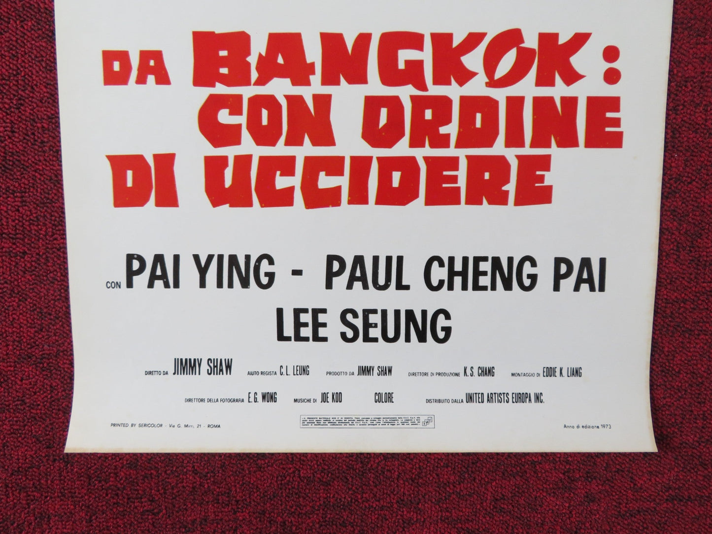 KUNG FU - RY ITALIAN LOCANDINA POSTER PAI YING PAUL CHEUNG 1973 Rendezvous Cinema Movie posters