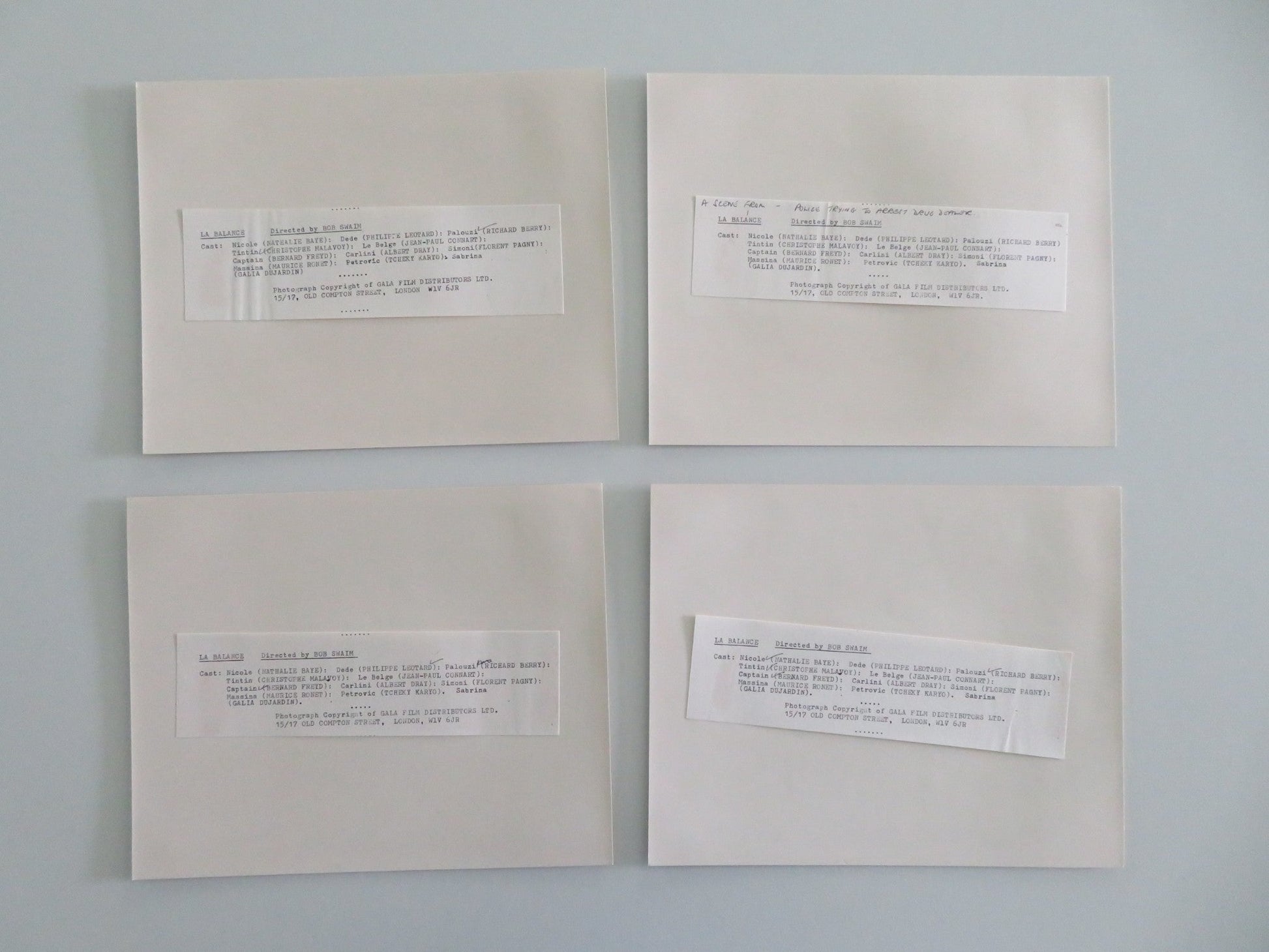 LA BALANCE - A MOVIE STILL PHOTO LOT OF 4 NATHALIE BAYE PHILIPPE LEOTARD 1982 Movie posters