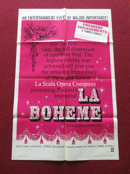 LA BOHEME FOLDED US ONE SHEET POSTER GIANNI RAIMONDI ROLANDO PANERAI 1965 Movie posters