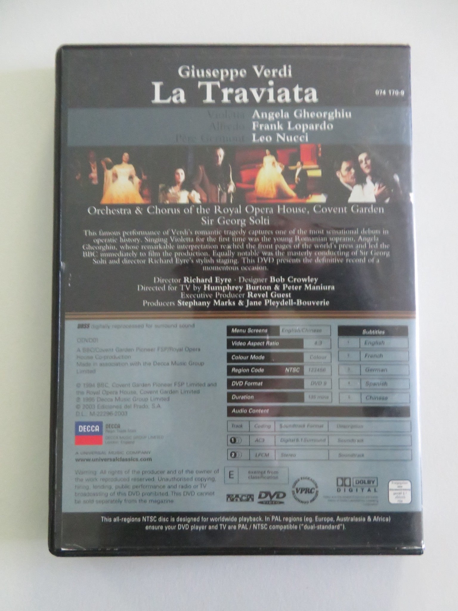 La Traviata (DVD) Angela Gheorghiu Frank Lopardo 1994 Region All Movie posters