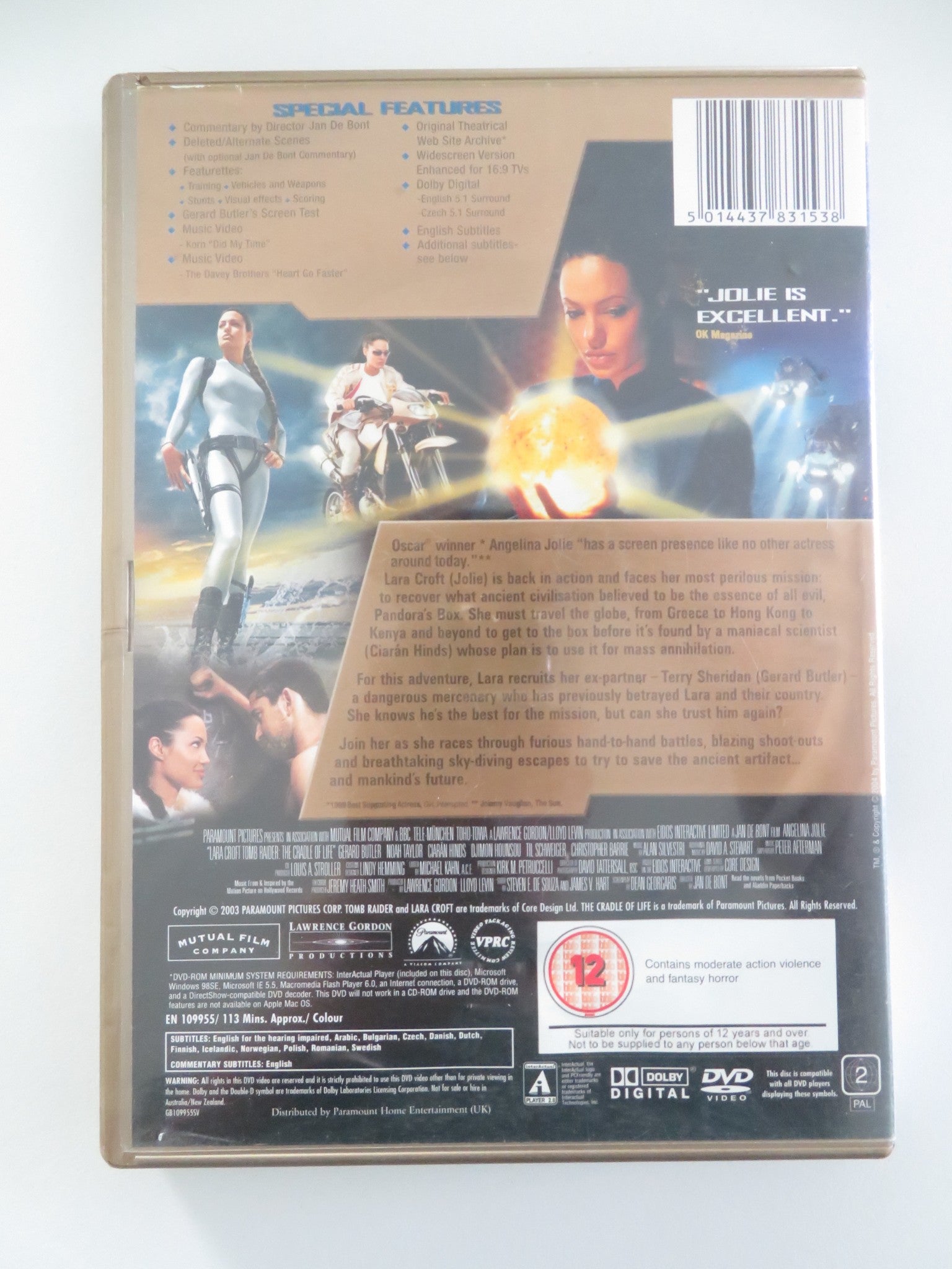 LARA CROFT: TOMB RAIDER - THE CRADLE OF LIFE (DVD) ANGELINA JOLIE 2003 REGION 2 Movie posters
