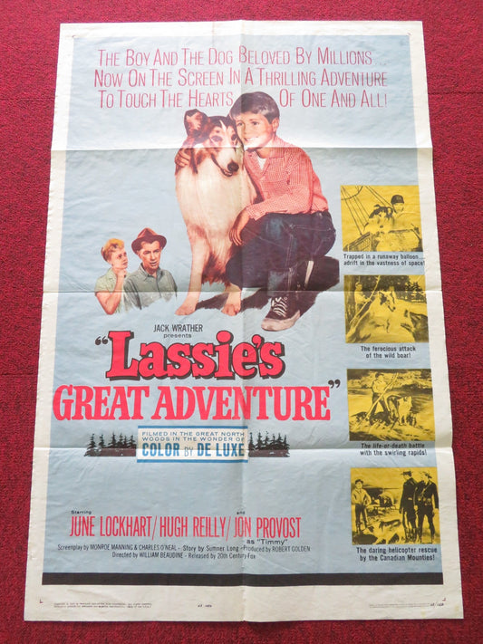 LASSIE'S GREAT ADVENTURE FOLDED US ONE SHEET POSTER JUNE LOCKHART REILLY 1963 Rendezvous Cinema Movie posters