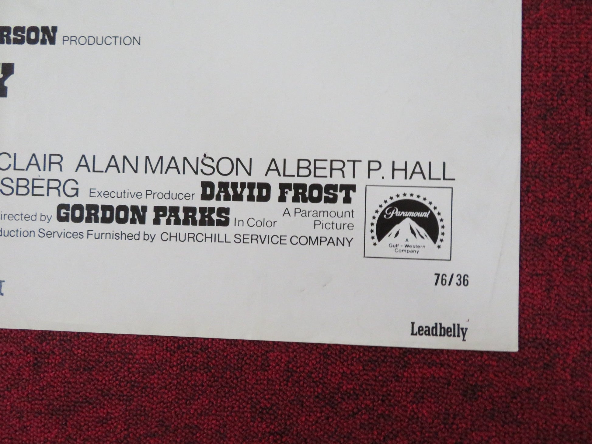 LEADBELLY FOLDED US ONE SHEET POSTER ROGER E. MOSLEY JAMES BRODHEAD 1976 Rendezvous Cinema Movie posters