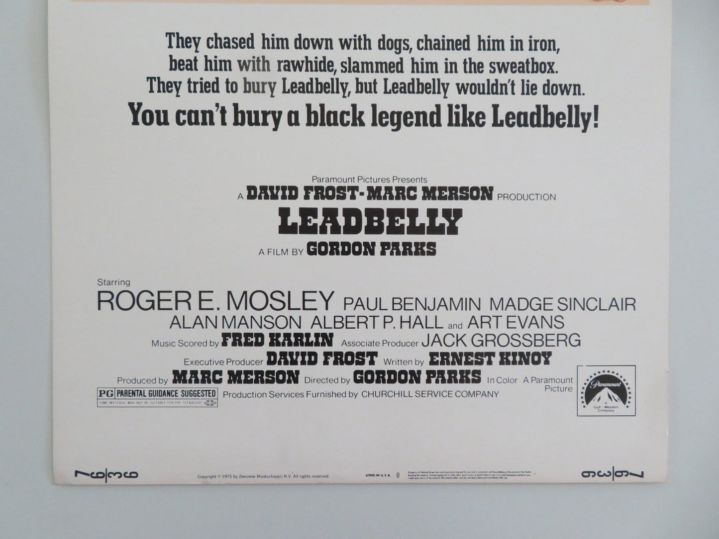 LEADBELLY US INSERT POSTER ROGER E. MOSLEY PAUL BENJAMIN 1975 Movie posters