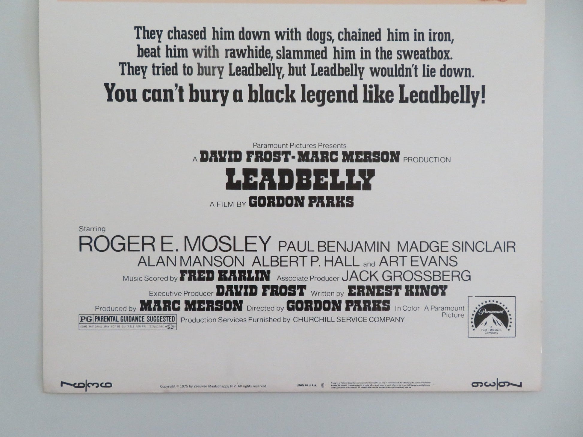 LEADBELLY US INSERT POSTER ROGER E. MOSLEY PAUL BENJAMIN 1975 Movie posters