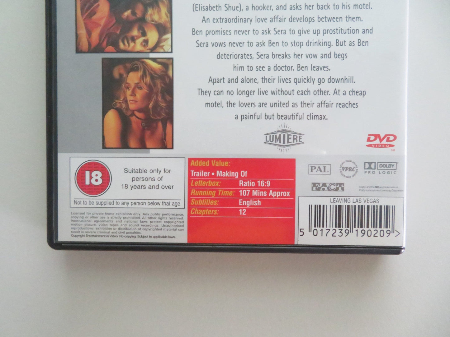 LEAVING LAS VEGAS (DVD) NICOLAS CAGE ELISABETH SHUE 1995 REGION 2 Movie posters