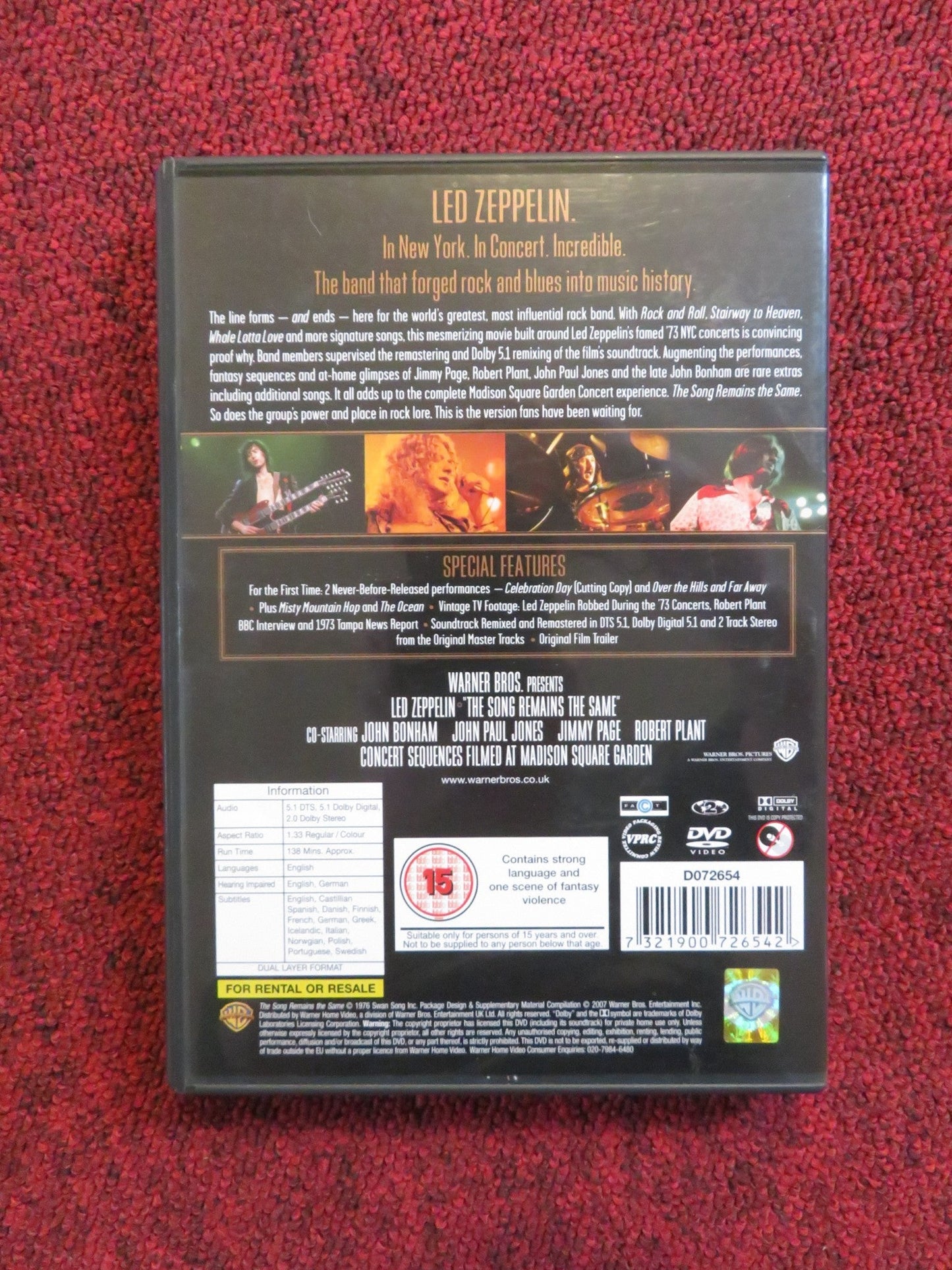 LED ZEPPELIN: THE SONG REMAINS THE SAME - TWO - DISC SPECIAL (DVD) 1976 REGION 2 Rendezvous Cinema Movie posters