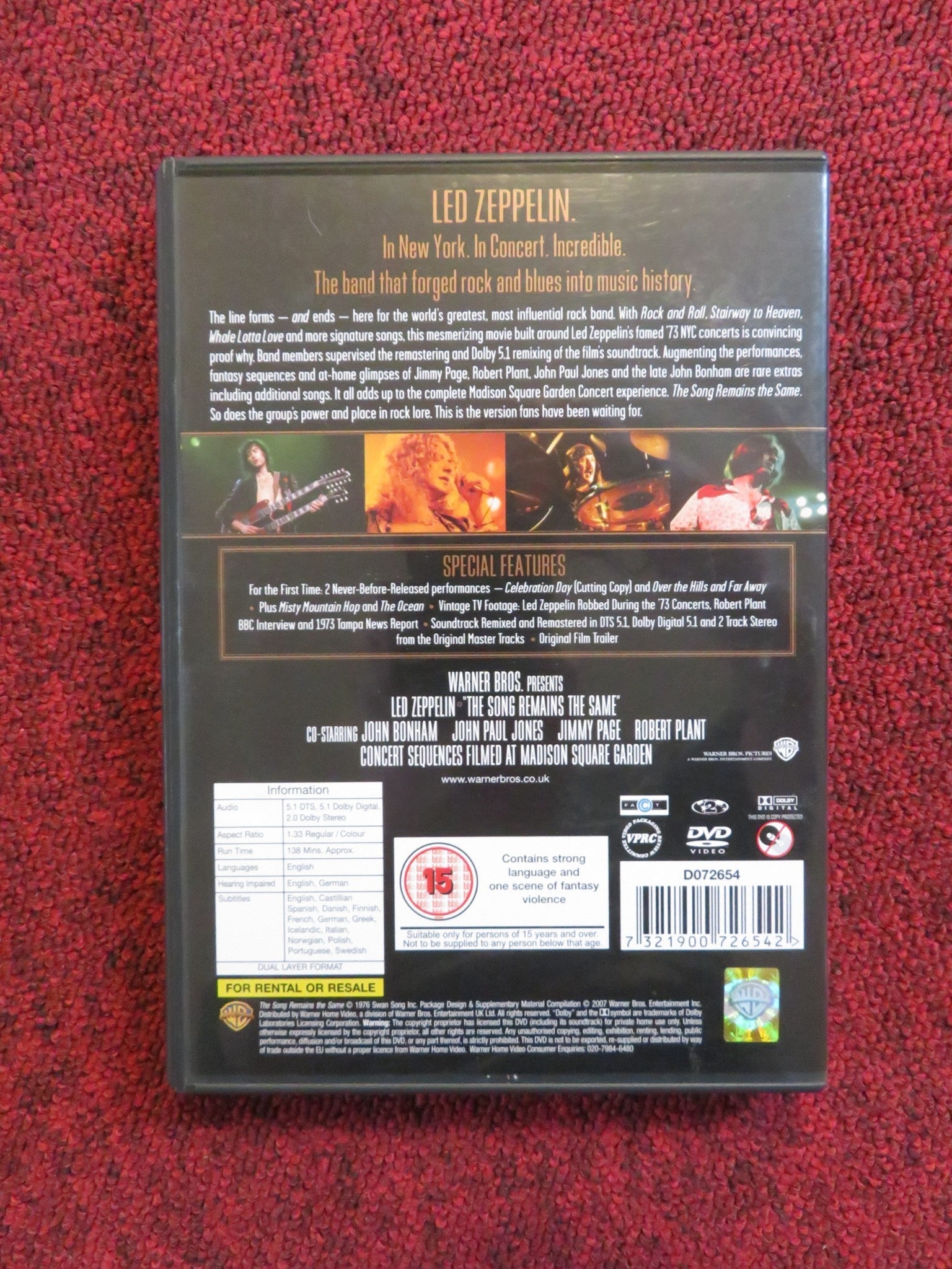 LED ZEPPELIN: THE SONG REMAINS THE SAME - TWO - DISC SPECIAL (DVD) 1976 REGION 2 Rendezvous Cinema Movie posters