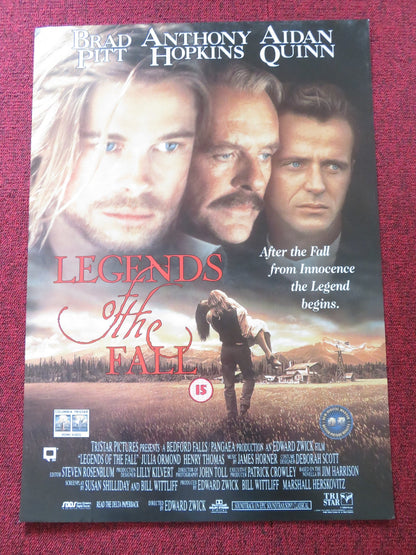 LEGENDS OF THE FALL VHS VIDEO POSTER BRAD PITT ANTHONY HOPKINS 1994 Rendezvous Cinema Movie posters