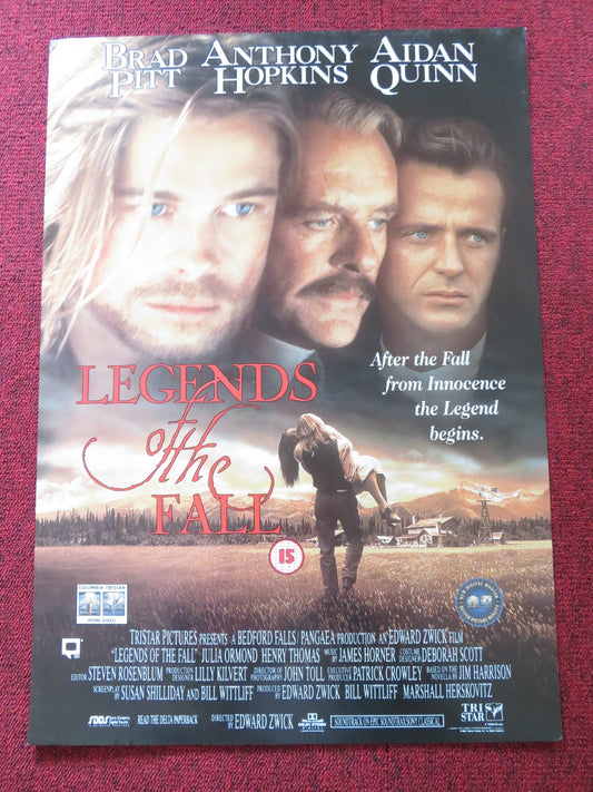 LEGENDS OF THE FALL VHS VIDEO POSTER BRAD PITT ANTHONY HOPKINS 1994 Rendezvous Cinema Movie posters